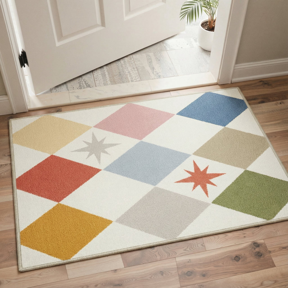 GENIMO 2'x3' Area Rug, Machine Washable Non Slip Low Pile Rug for Entryway Kitchen Bathroom Front Door, Neutral Minimalist, Muted Pastel