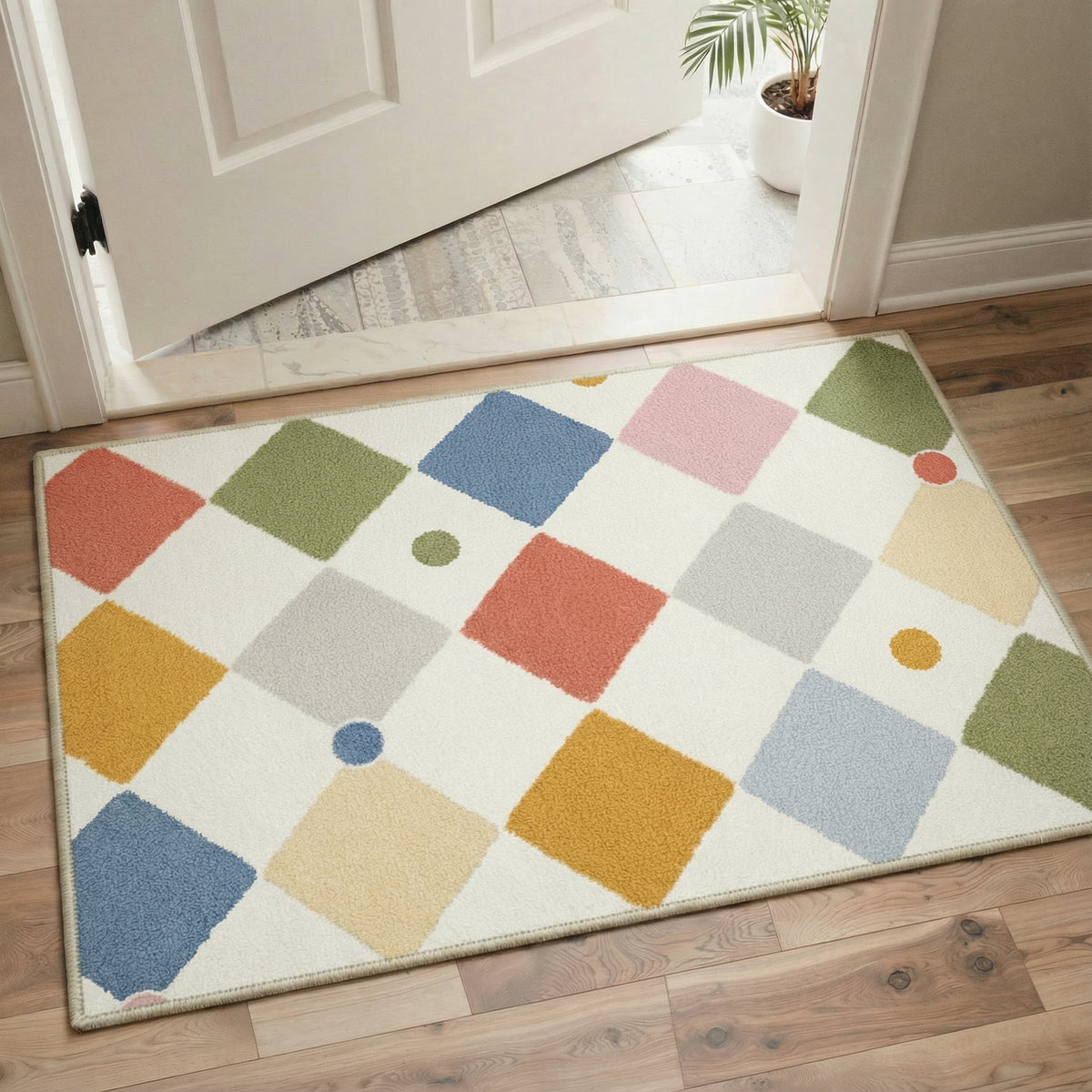 GENIMO 2'x3' Calm Minimalist Entryway Rug, Machine Washable Non Slip Low Pile Area Rug for Front Door Kitchen Bathroom, Muted Pastel