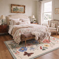 GENIMO 5'x7' Floral Botanical Area Rug for Living Room, Machine Washable Non Slip Low Pile Rug for Bedroom Dining Room, Cream Pastel