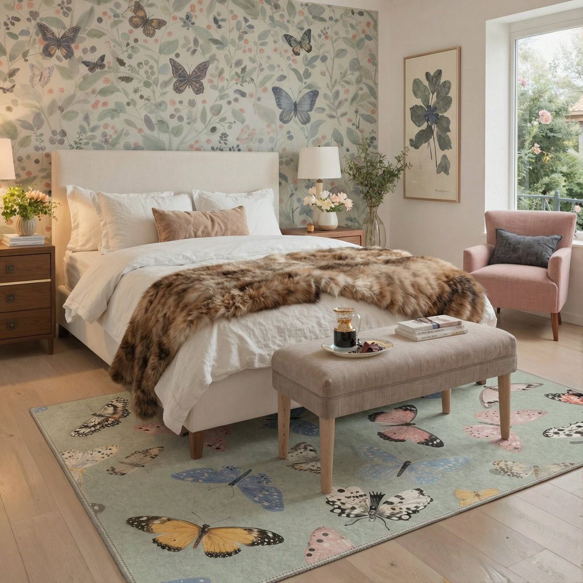 GENIMO 5'x7' Wildlife Inspired Animal Print Area Rug for Living Room, Machine Washable Non Slip Low Pile Rug for Bedroom Dining Room, Muted Sage
