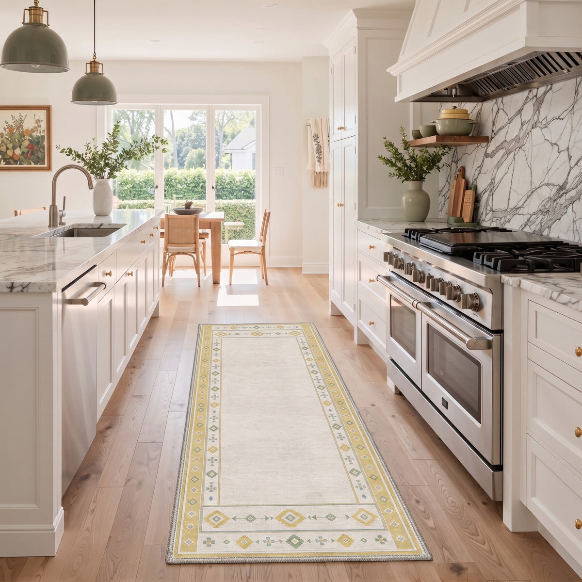 GENIMO 2'x6' Boho Farmhouse Runner Rug, Machine Washable Non Slip Low Pile Hallway Runner Rug for Kitchen Laundry Room, CREAM TRIBAL