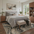 GENIMO 5'x7' Modern Abstract Area Rug for Living Room, Machine Washable Non Slip Low Pile Rug for Bedroom Dining Room, Dusty Beige