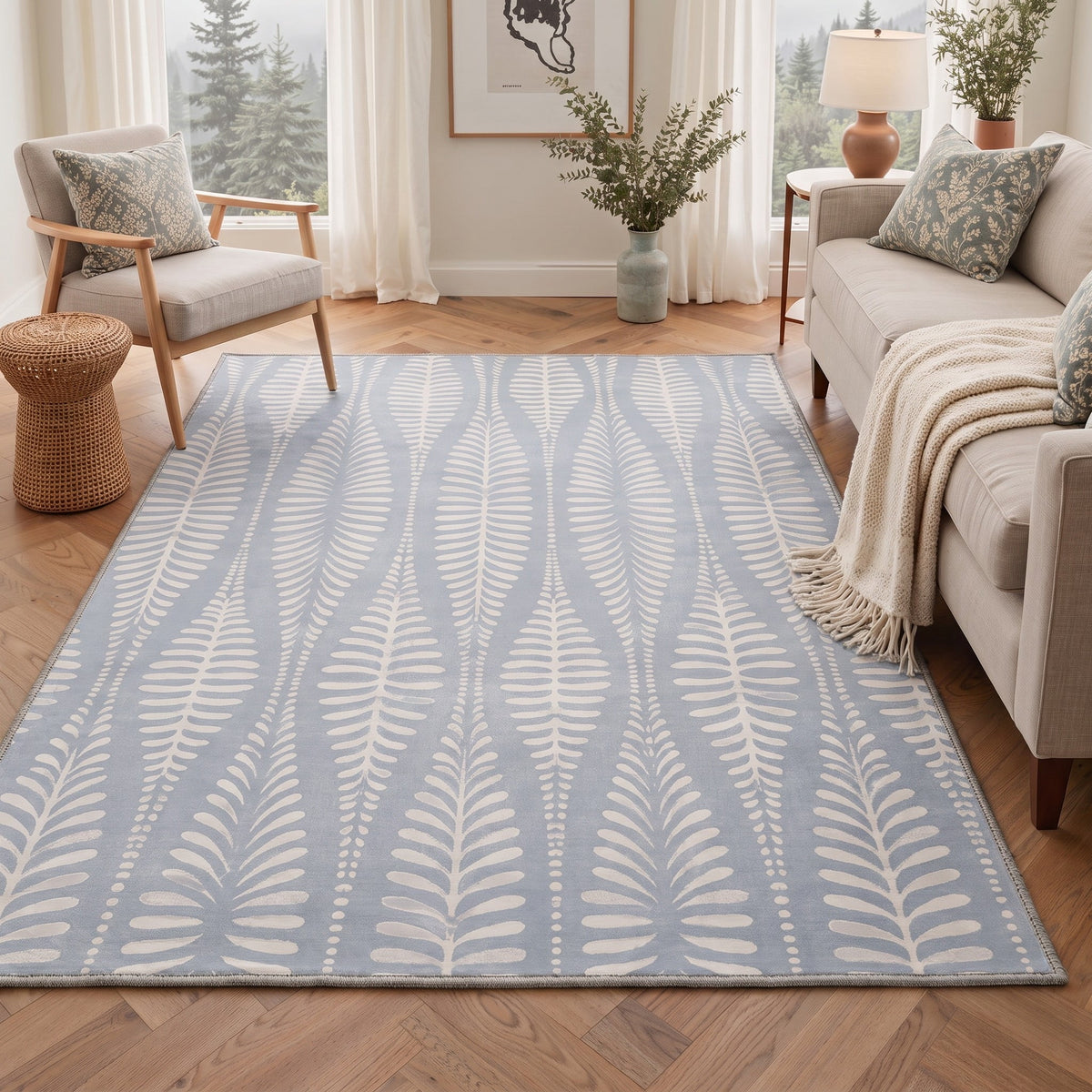 GENIMO 8'x10' Rug for Living Room, Large Machine Washable Low Pile Non Slip Area Rug for Bedroom Dining Room, Clean Minimalist, Dusty Blue