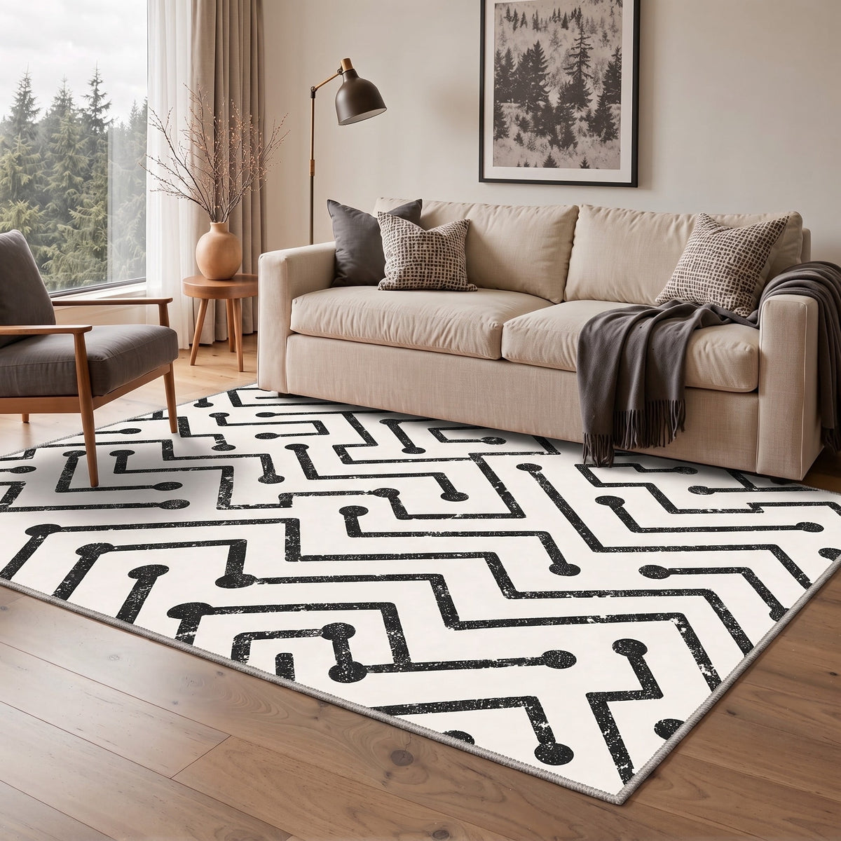 GENIMO 8'x10' Area Rug for Living Room, Large Machine Washable Non Slip Low Pile Rug for Bedroom Dining Room, Warm Minimalist, ONYXPULSE