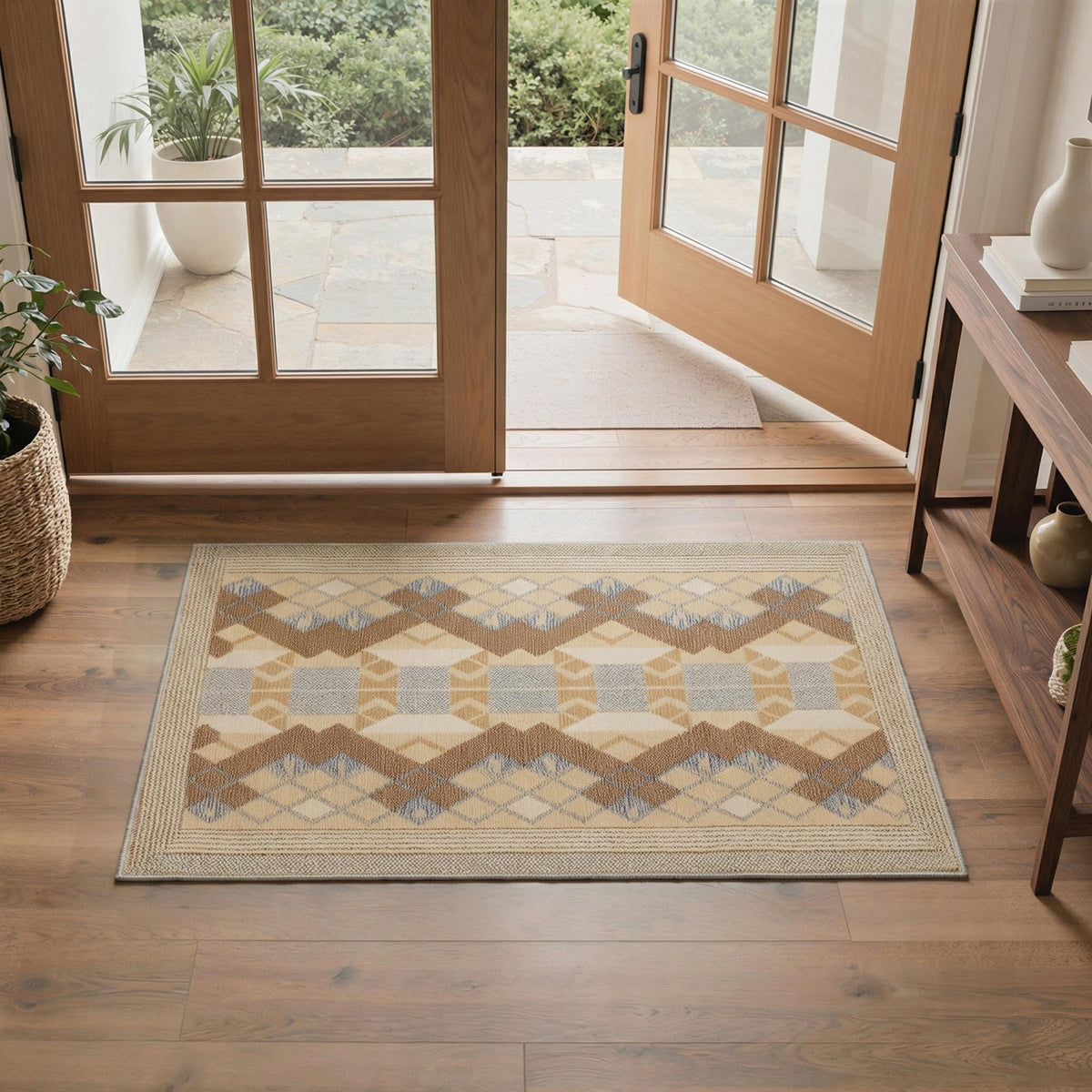 GENIMO 2'x3' Area Rug, Machine Washable Non Slip Low Pile Rug for Entryway Kitchen Bathroom Front Door, Muted Minimalist, Warm Beige