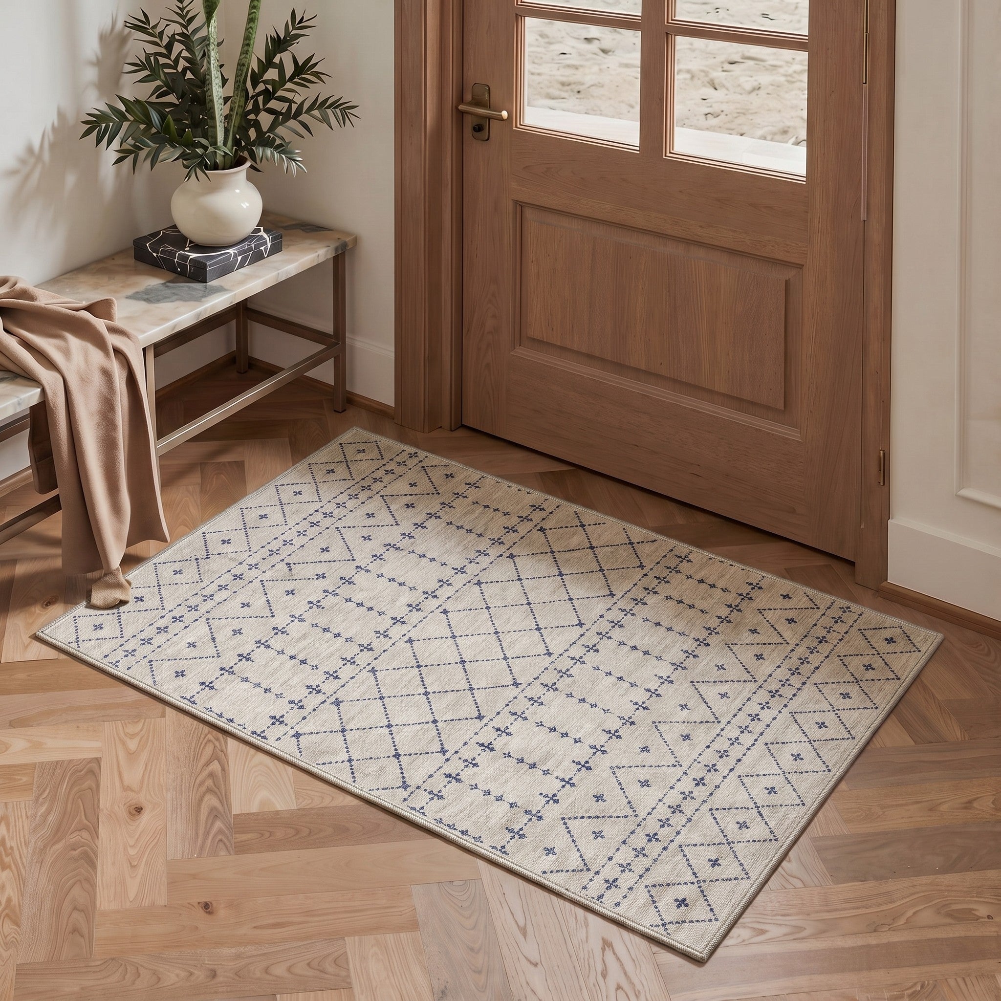 GENIMO 2'x3' Area Rug, Washable Non Slip Soft Vintage Boho Indoor Door Mat for Entryway Kitchen Laundry Room, Dusty Blue