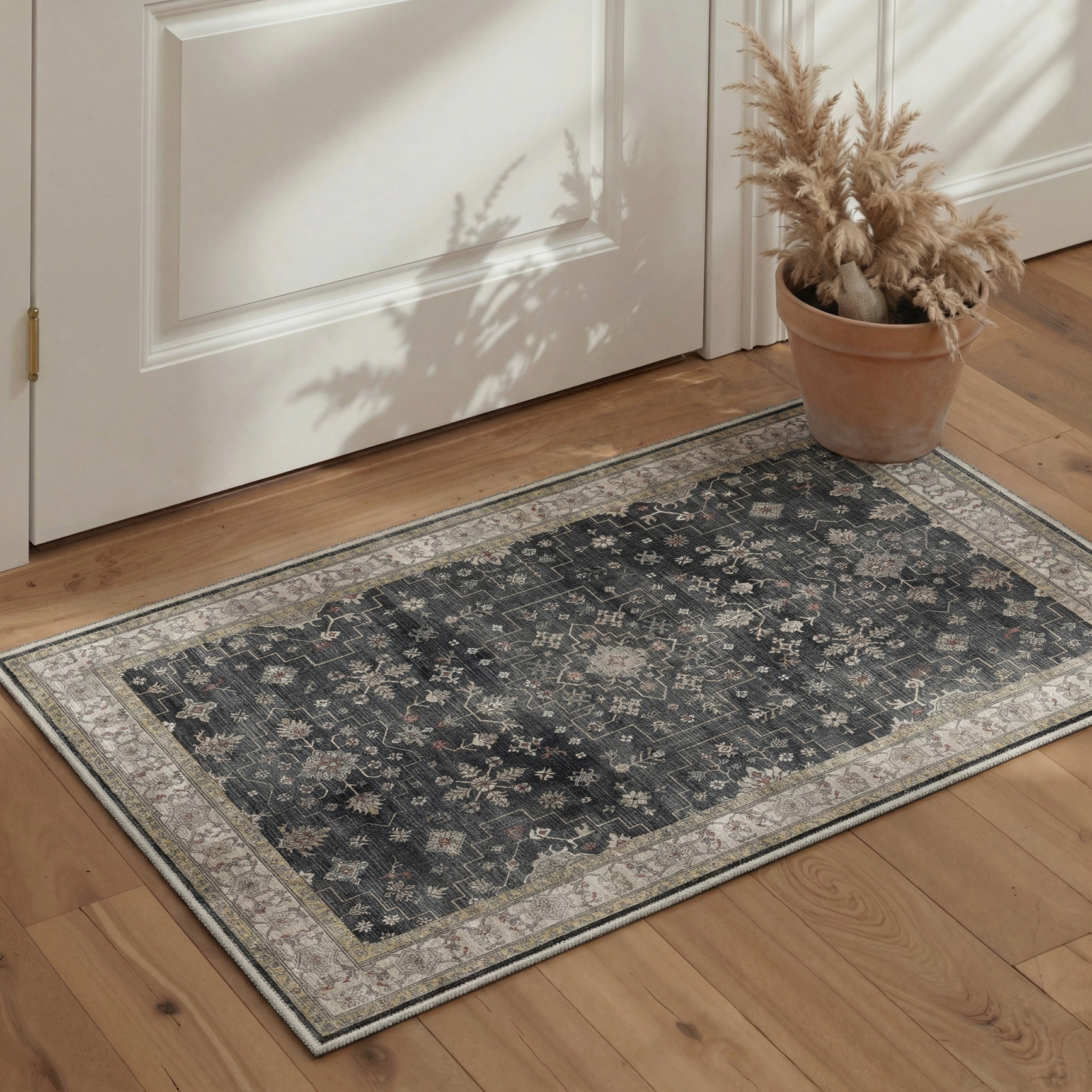 GENIMO 2'x3' Area Rug, Washable Non Slip Soft Persian Indoor Door Mat for Entryway Kitchen Laundry Room, Slate Grey