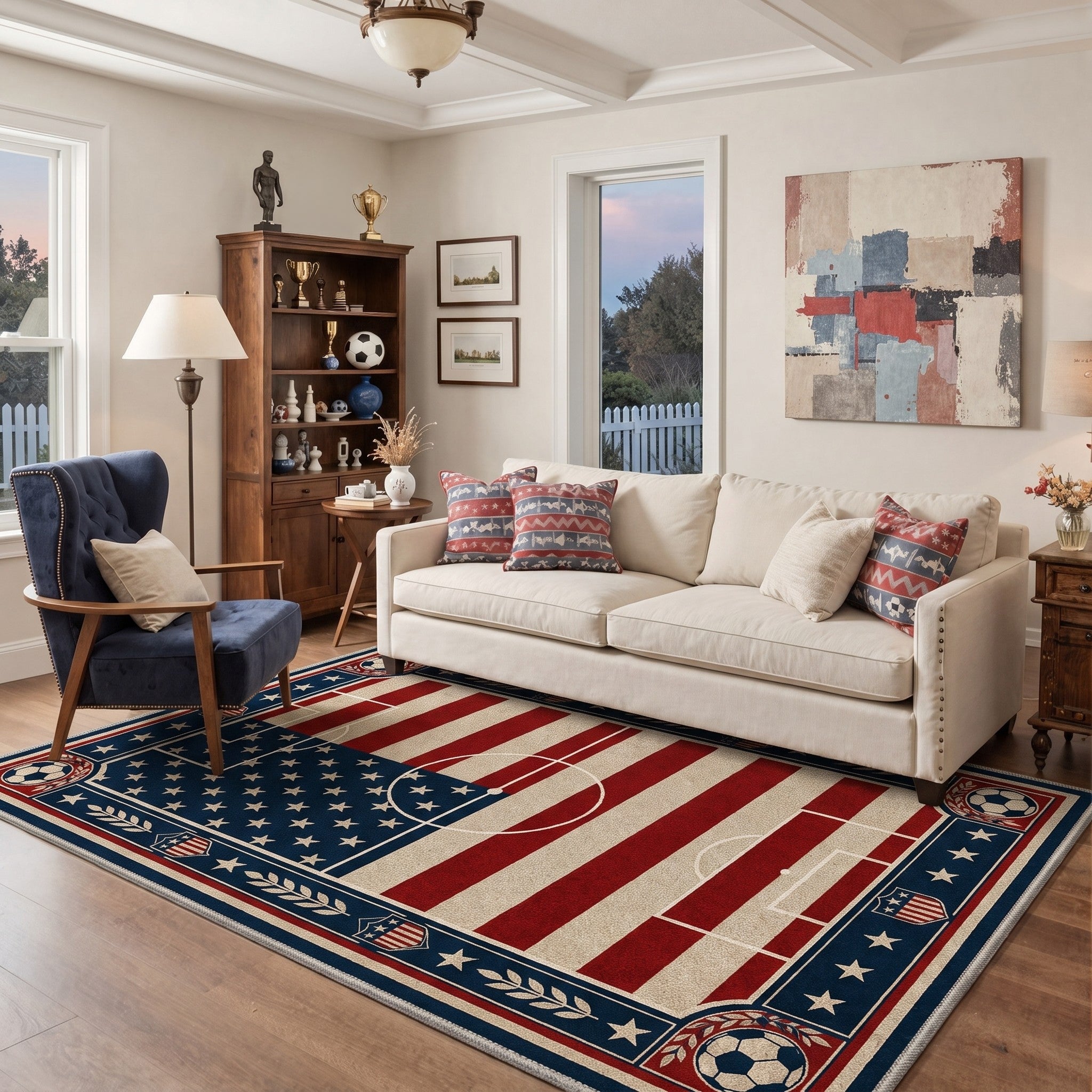 GENIMO 5'x7' Area Rug for Living Room, Washable Rug Non Slip Soft Vintage Americana Field Rug for Bedroom Dining Room Home Office, Vintage Americana
