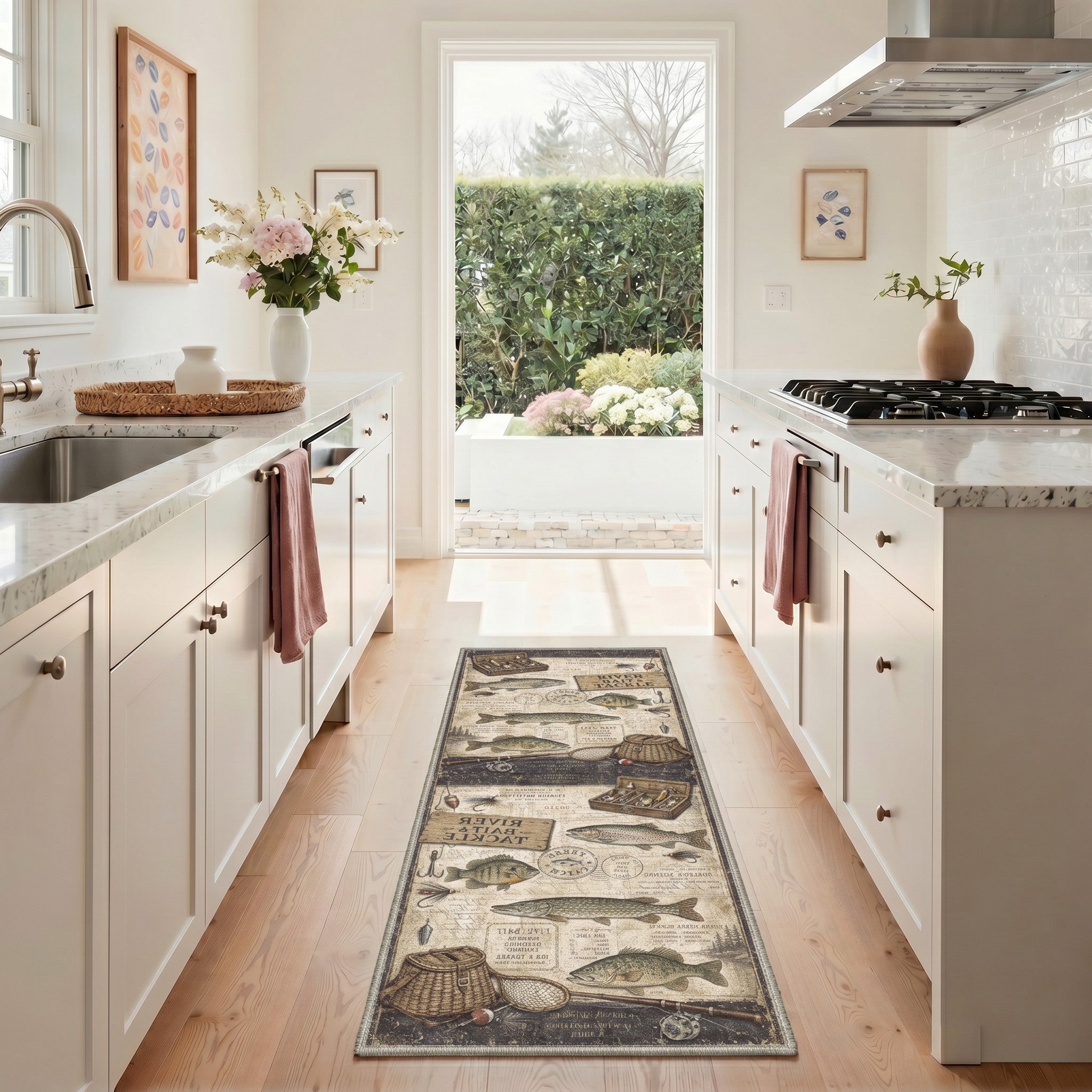 GENIMO 2'x7' Runner Rug, Washable Non Slip Soft Vintage Fish Hallway Runner for Kitchen Entryway Laundry Room, Aged Sepia