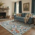 GENIMO 5'x7' Area Rug for Living Room, Washable Non Slip Soft Floral Rug for Bedroom Dining Room Home Office, Dusty Blue