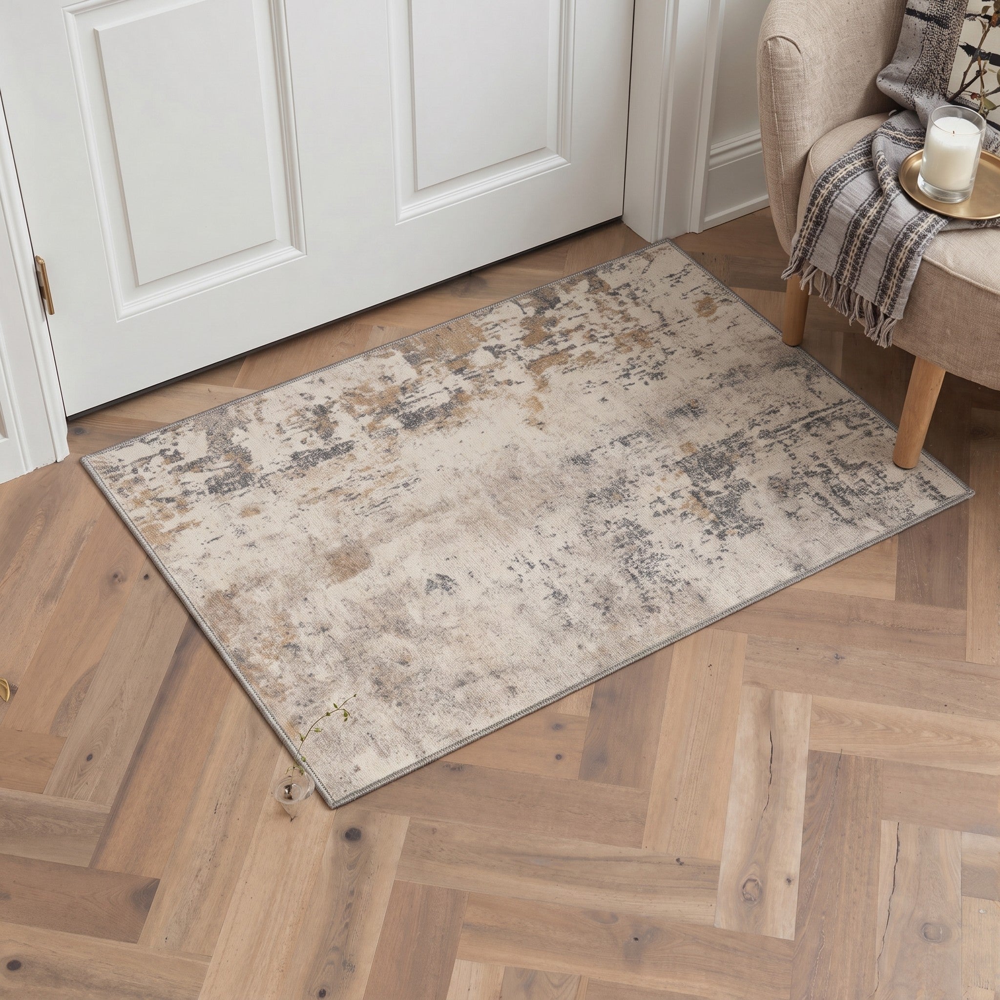 GENIMO 2'x3' Area Rug, Washable Non Slip Soft Modern Abstract Indoor Door Mat for Entryway Kitchen Laundry Room, Sand Beige