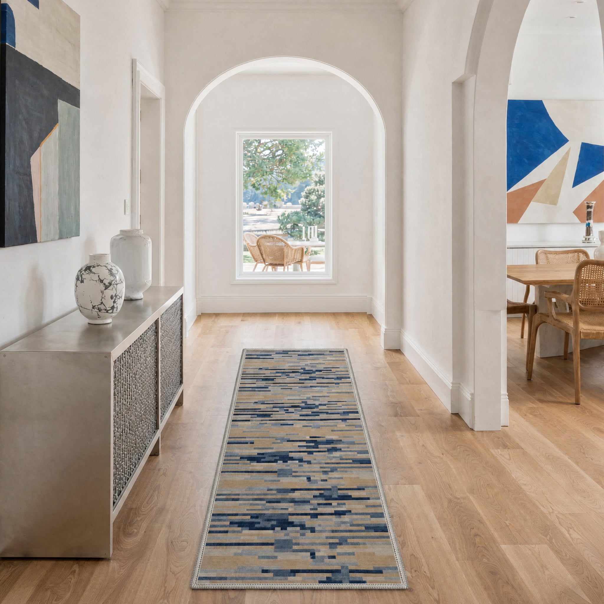 GENIMO 2'x7' Runner Rug, Washable Non Slip Soft Modern Hallway Runner for Kitchen Entryway Laundry Room, Sand Blue