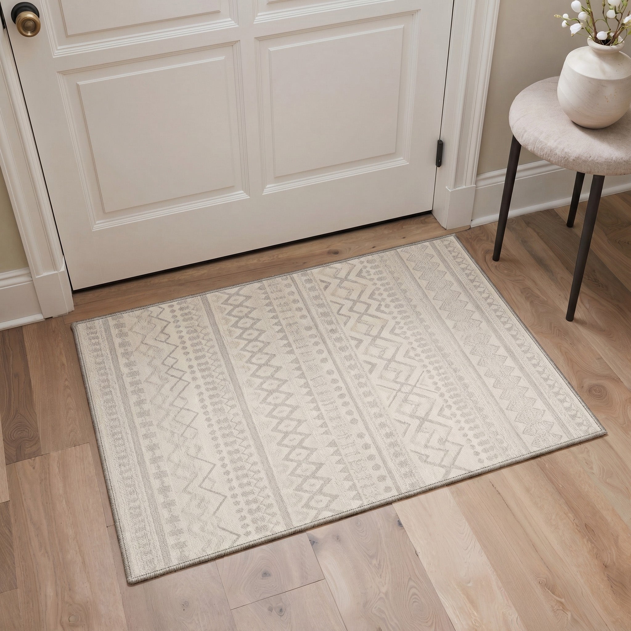 GENIMO 2'x3' Area Rug, Washable Non Slip Soft Boho Geometric Indoor Door Mat for Entryway Kitchen Laundry Room, Ash Beige