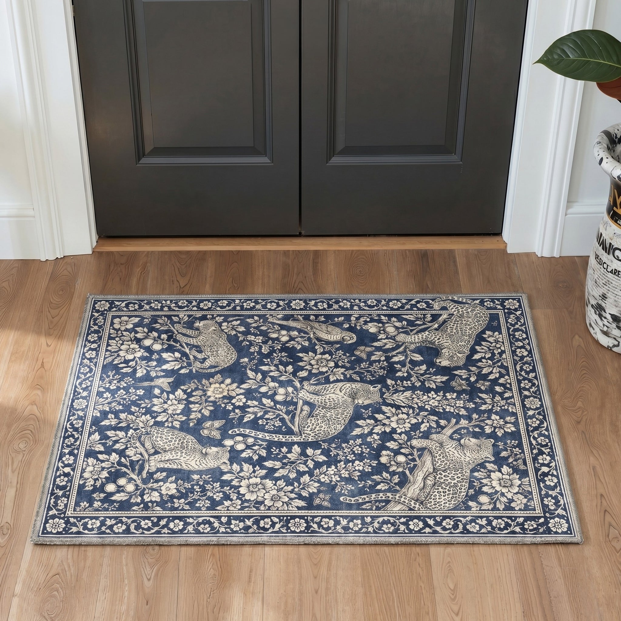 GENIMO 2'x3' Area Rug, Washable Non Slip Soft Animal Print Indoor Door Mat for Entryway Kitchen Laundry Room, Dusty Navy