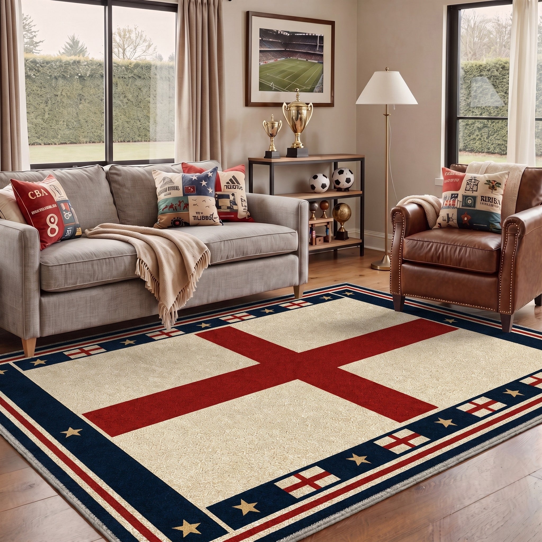 GENIMO 5'x7' Area Rug for Living Room, Washable Rug Non Slip Soft St George Cross Rug for Bedroom Dining Room Home Office, Vintage Red White