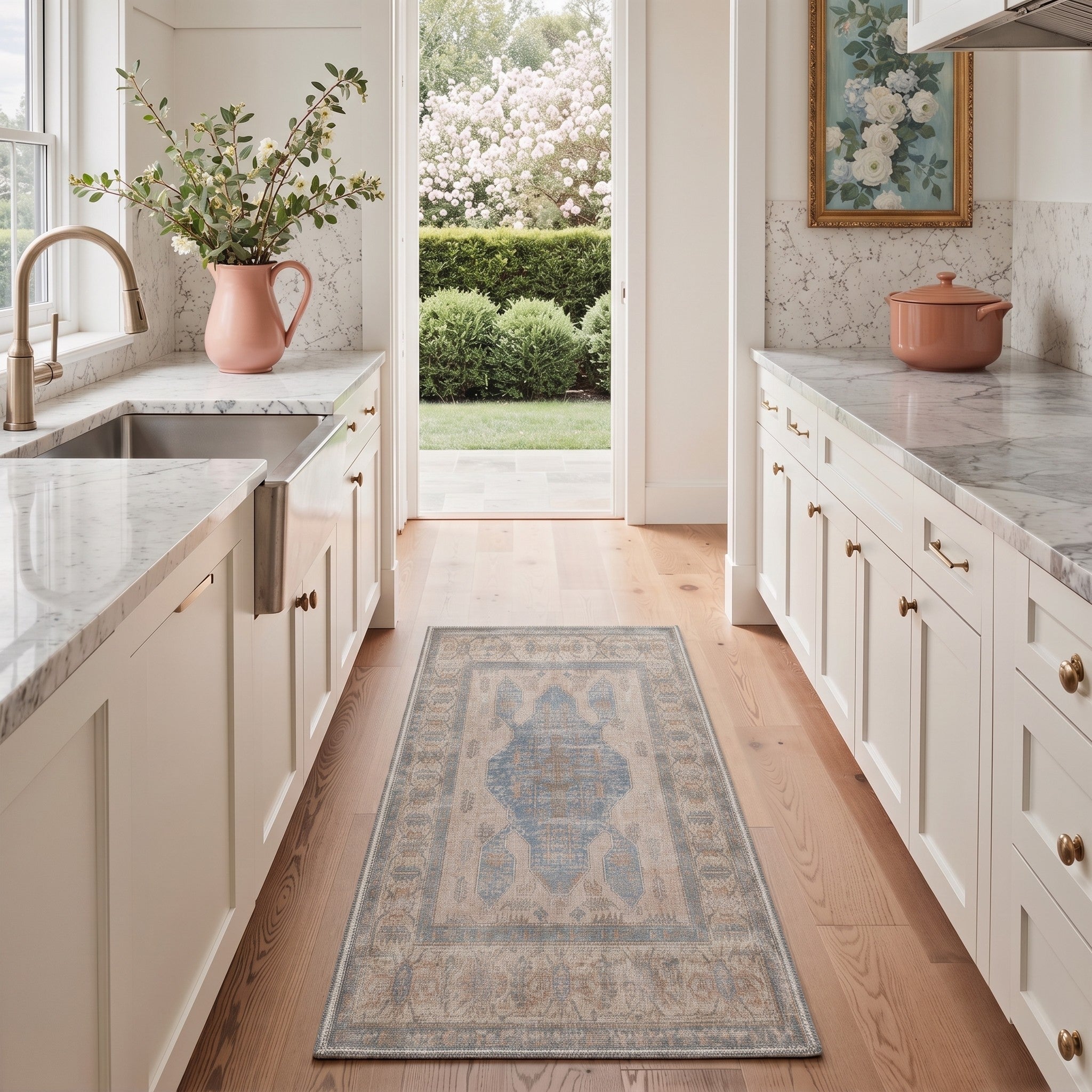 GENIMO 2'x7' Runner Rug, Washable Non Slip Soft Vintage Persian Hallway Runner for Kitchen Entryway Laundry Room, Dusty Blue