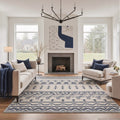 GENIMO 8'x10' Area Rug for Living Room, Washable Non Slip Soft Boho Geometric Rug for Bedroom Dining Room Home Office, Ivory Navy