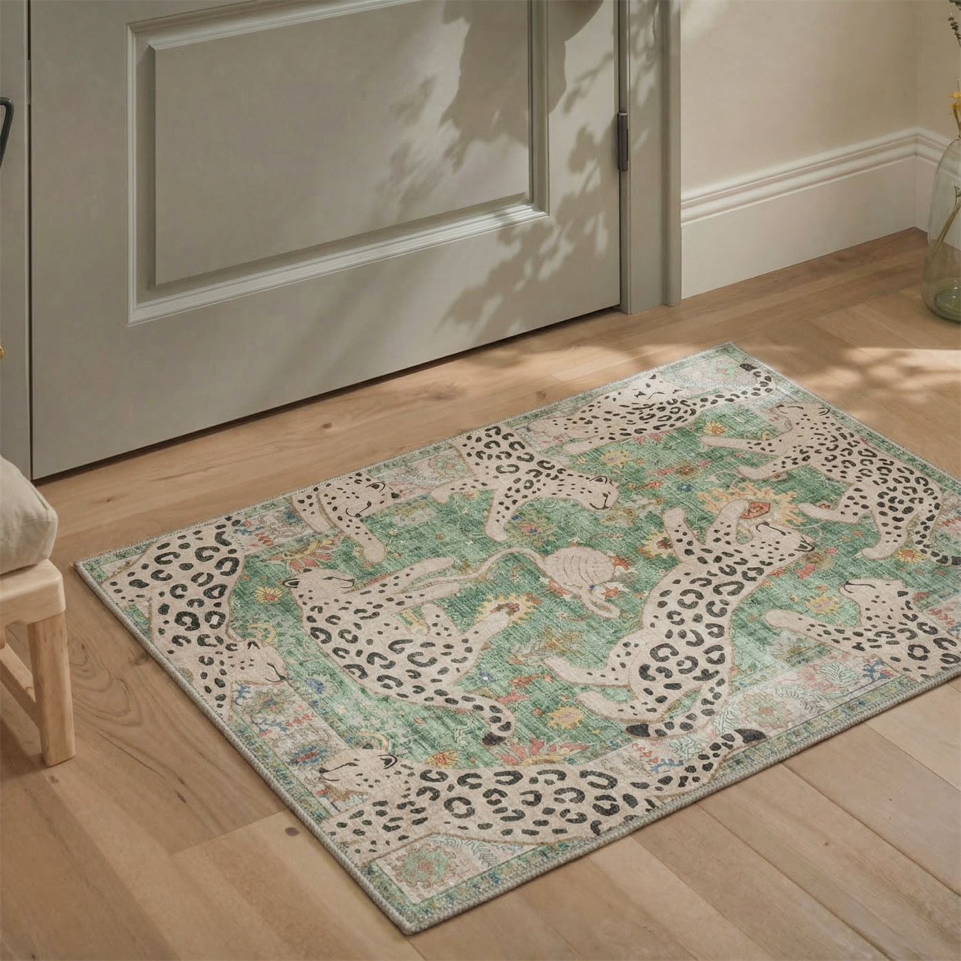 GENIMO 2'x3' Area Rug, Washable Non Slip Soft Leopard Print Indoor Door Mat for Entryway Kitchen Laundry Room, Dusty Sage