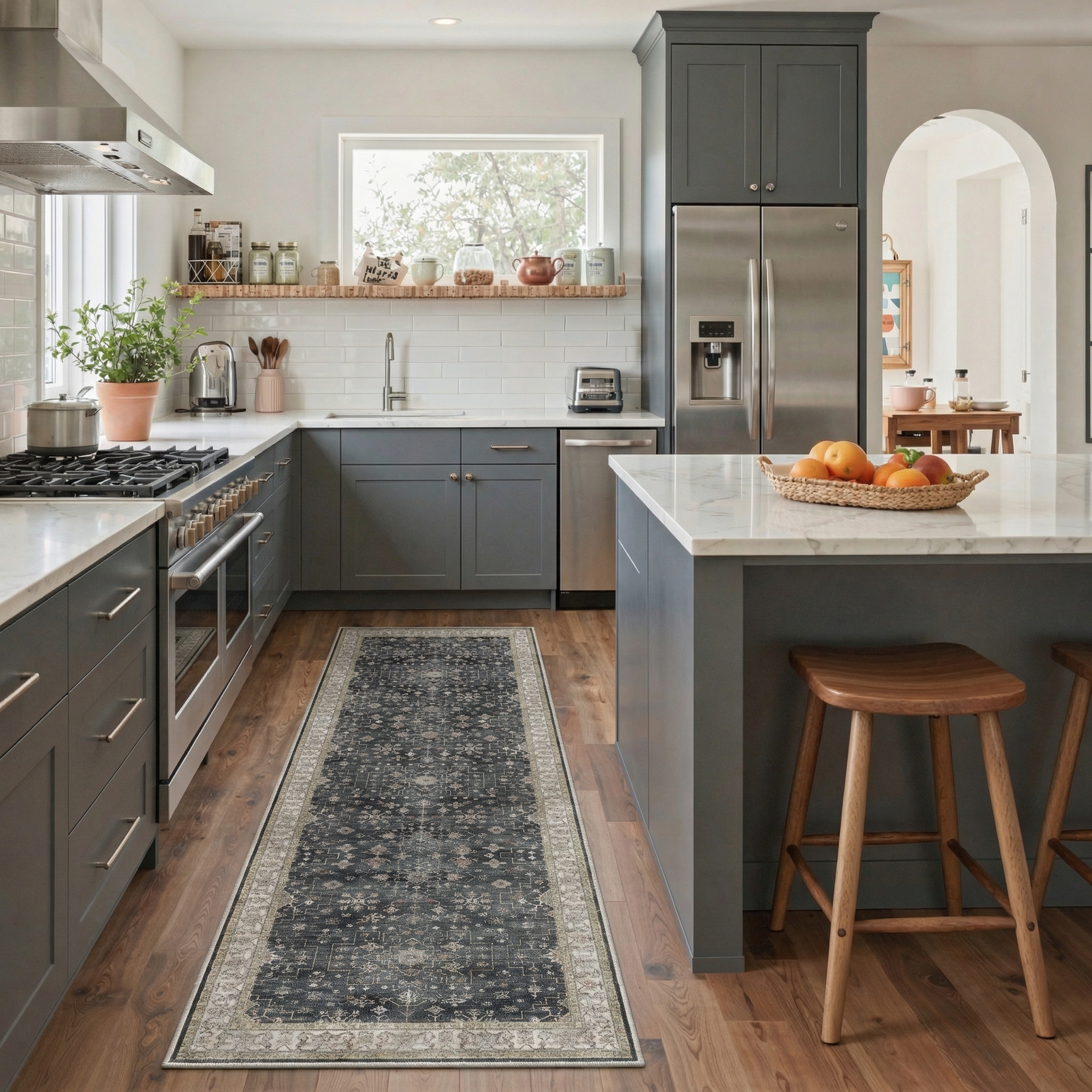 GENIMO 2'x7' Runner Rug, Washable Non Slip Soft Persian Hallway Runner for Kitchen Entryway Laundry Room, Slate Grey