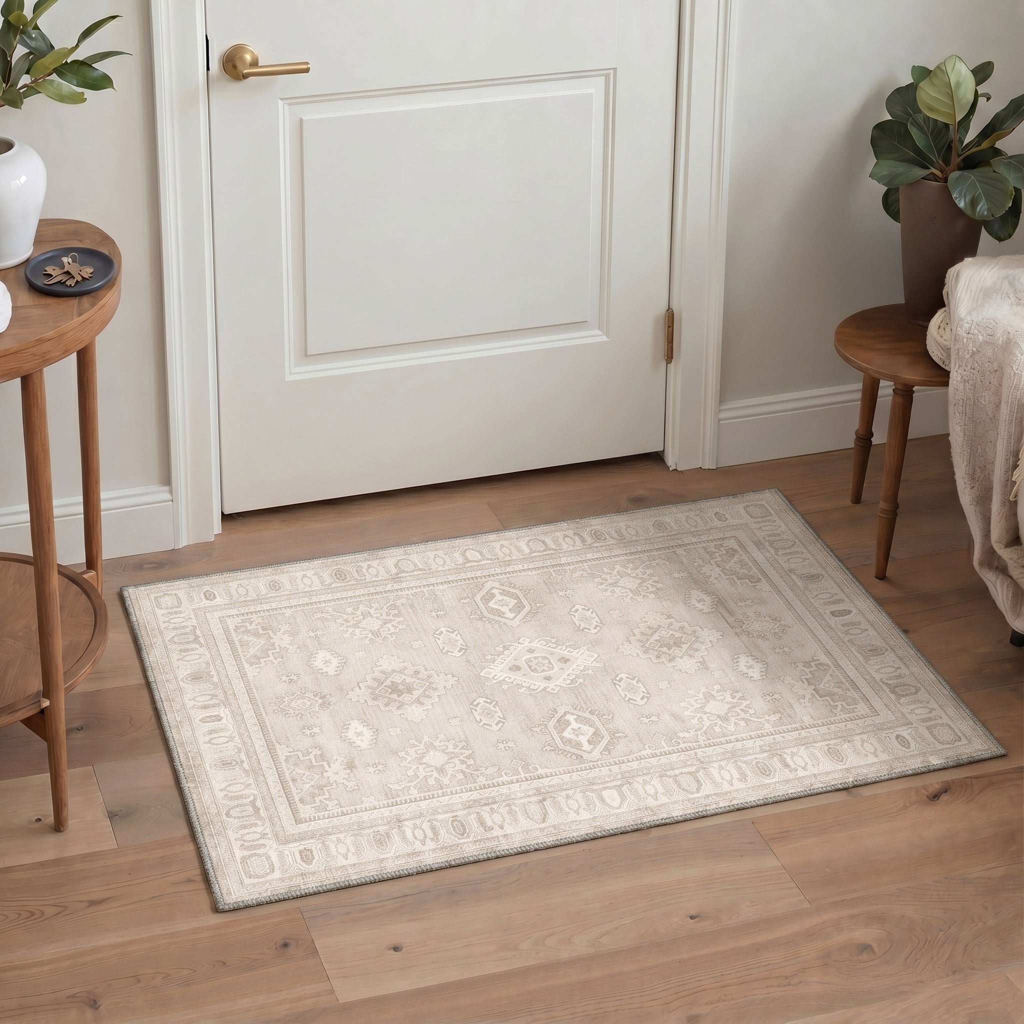 GENIMO 2'x3' Area Rug, Washable Non Slip Soft Persian Indoor Door Mat for Entryway Kitchen Laundry Room, Dusty Beige