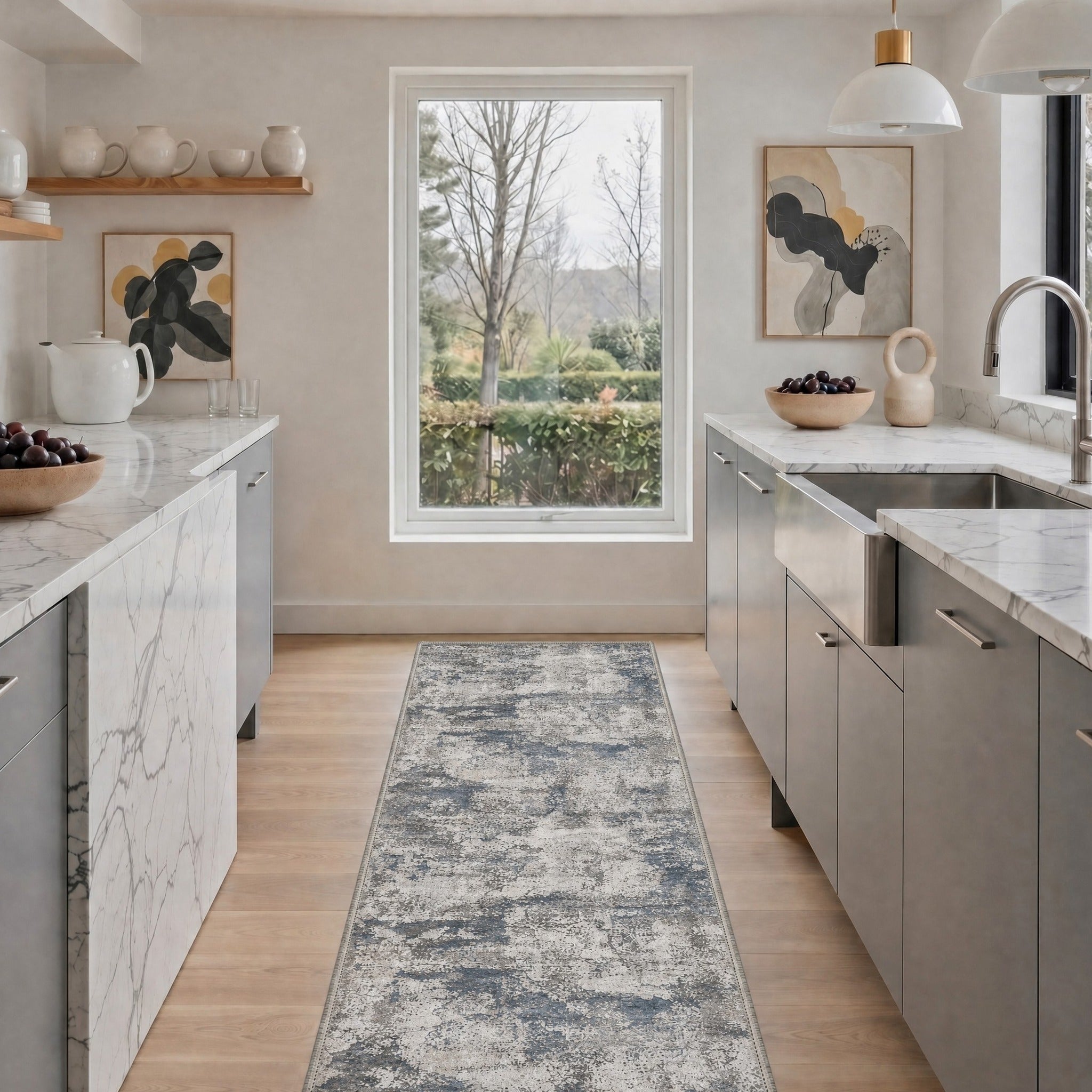 GENIMO 2'x7' Runner Rug, Washable Non Slip Soft Abstract Hallway Runner for Kitchen Entryway Laundry Room, Weathered Gray
