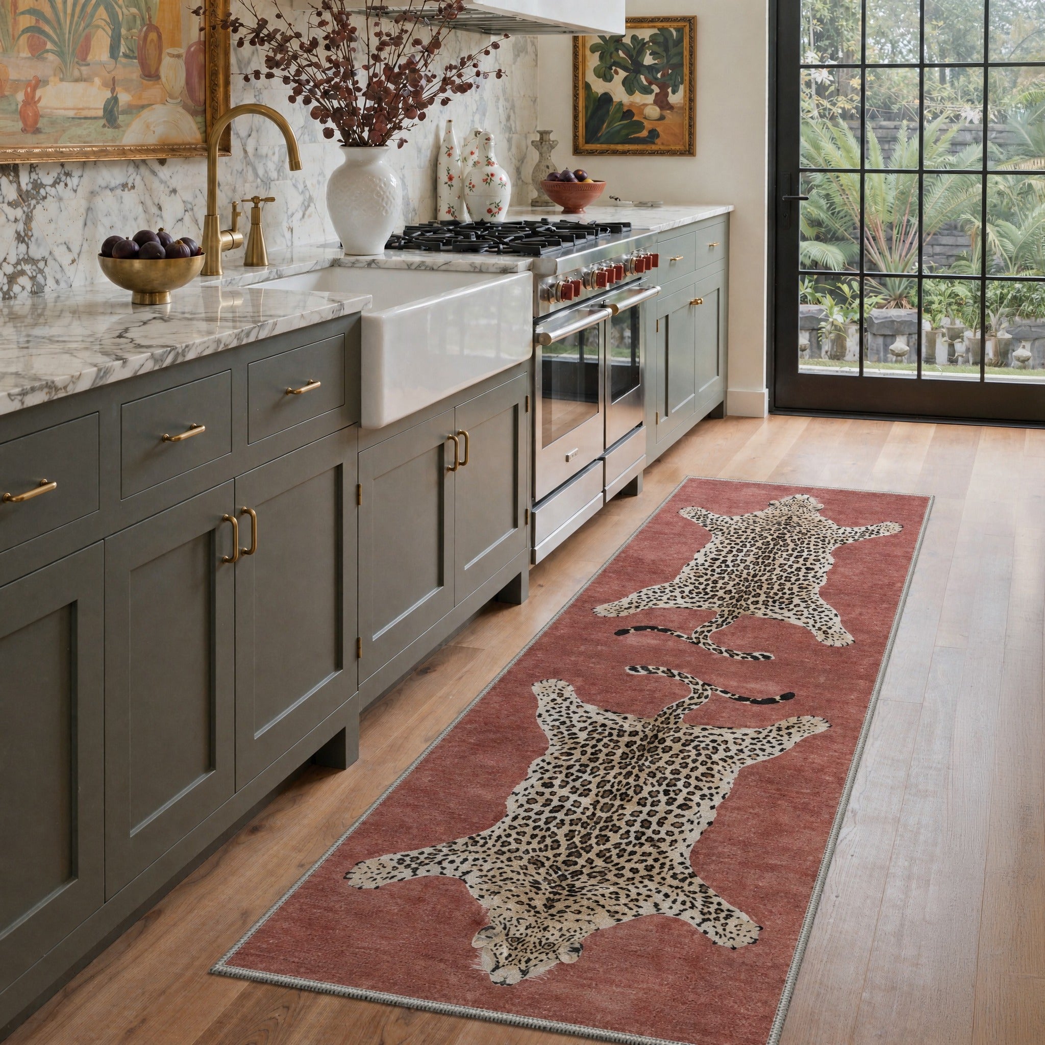 GENIMO 2'x7' Runner Rug, Washable Non Slip Soft Animal Print Hallway Runner for Kitchen Entryway Laundry Room, Dusty Rose