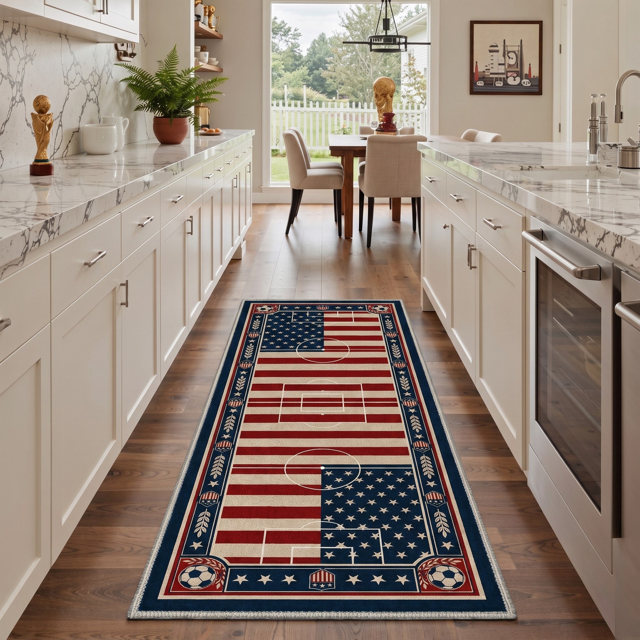 GENIMO 2'x7' Runner Rug, Washable Rug Non Slip Soft Vintage Americana Soccer Field Hallway Runner for Kitchen Entryway Laundry Room, Vintage Americana