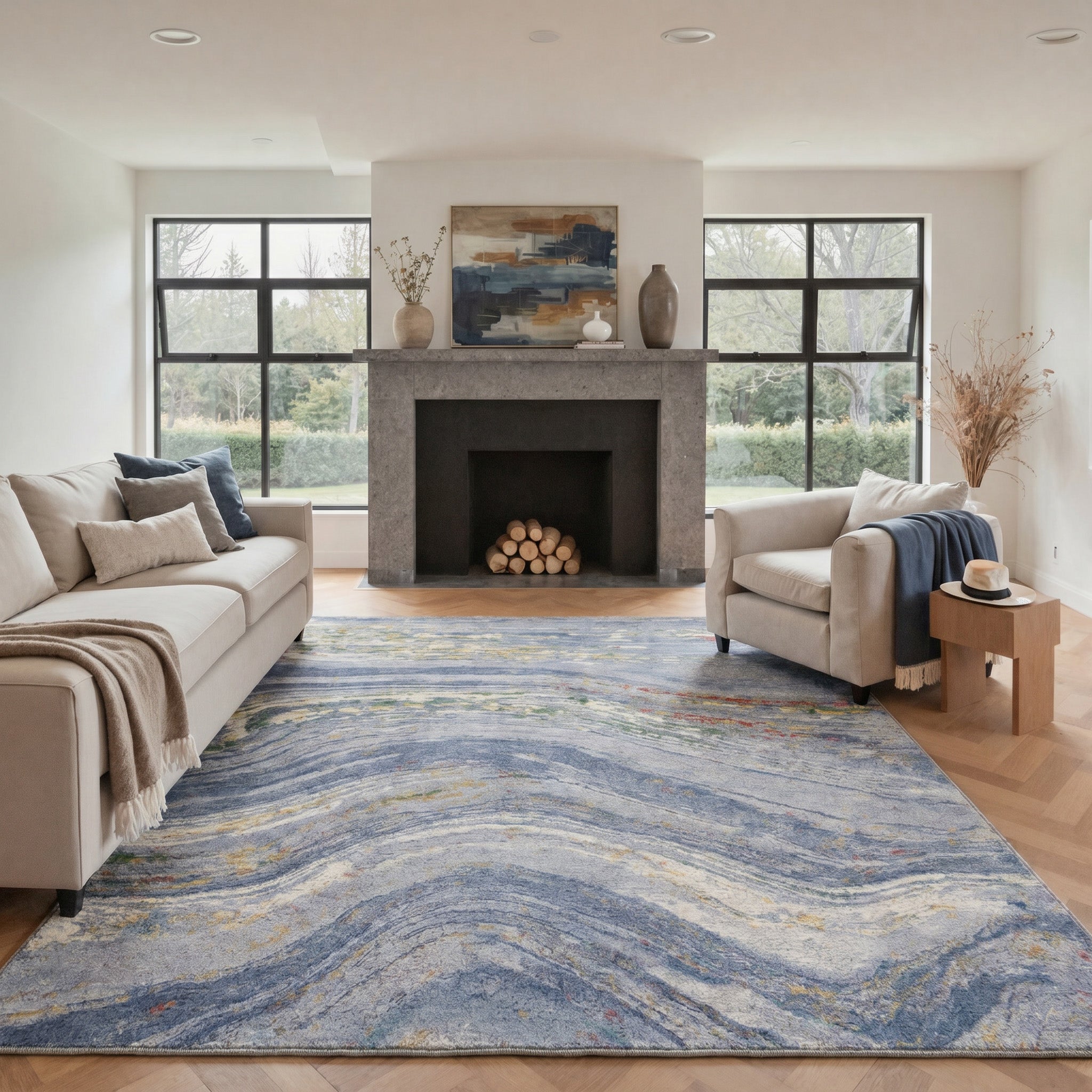 GENIMO 8'x10' Area Rug for Living Room, Washable Non Slip Soft Modern Abstract Rug for Bedroom Dining Room Home Office, Gold Blue