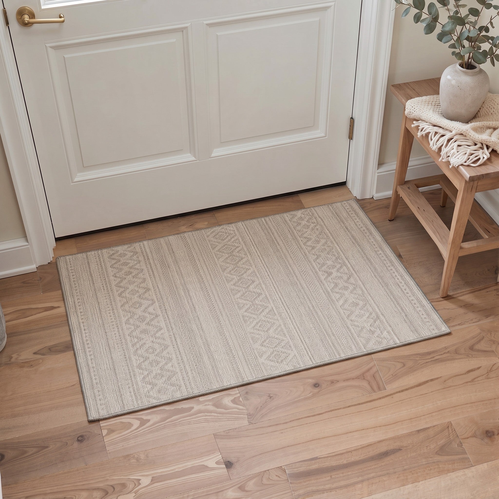 GENIMO 2'x3' Area Rug, Washable Non Slip Soft Boho Geometric Indoor Door Mat for Entryway Kitchen Laundry Room, Linen Beige