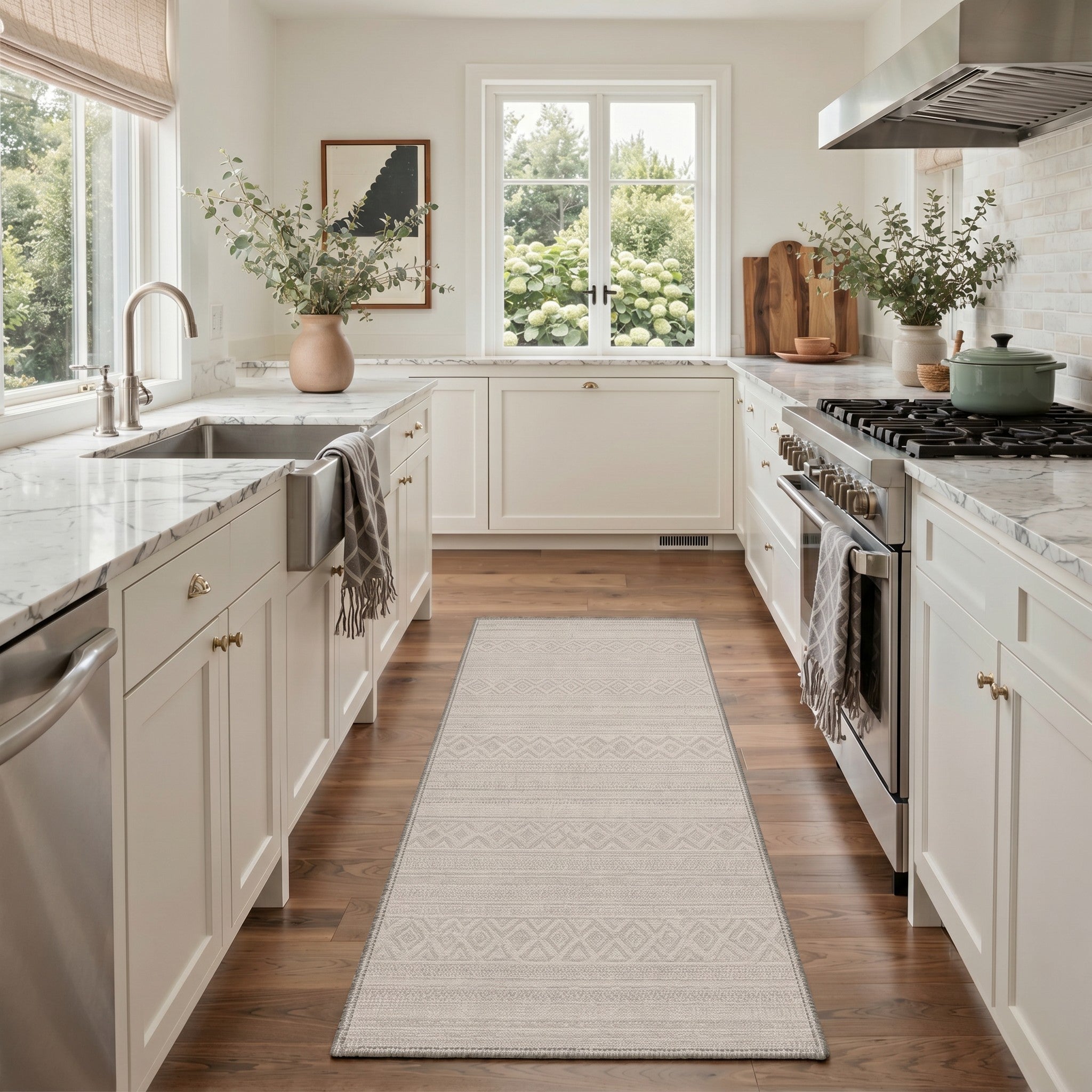GENIMO 2'x7' Runner Rug, Washable Non Slip Soft Boho Geometric Hallway Runner for Kitchen Entryway Laundry Room, Linen Beige