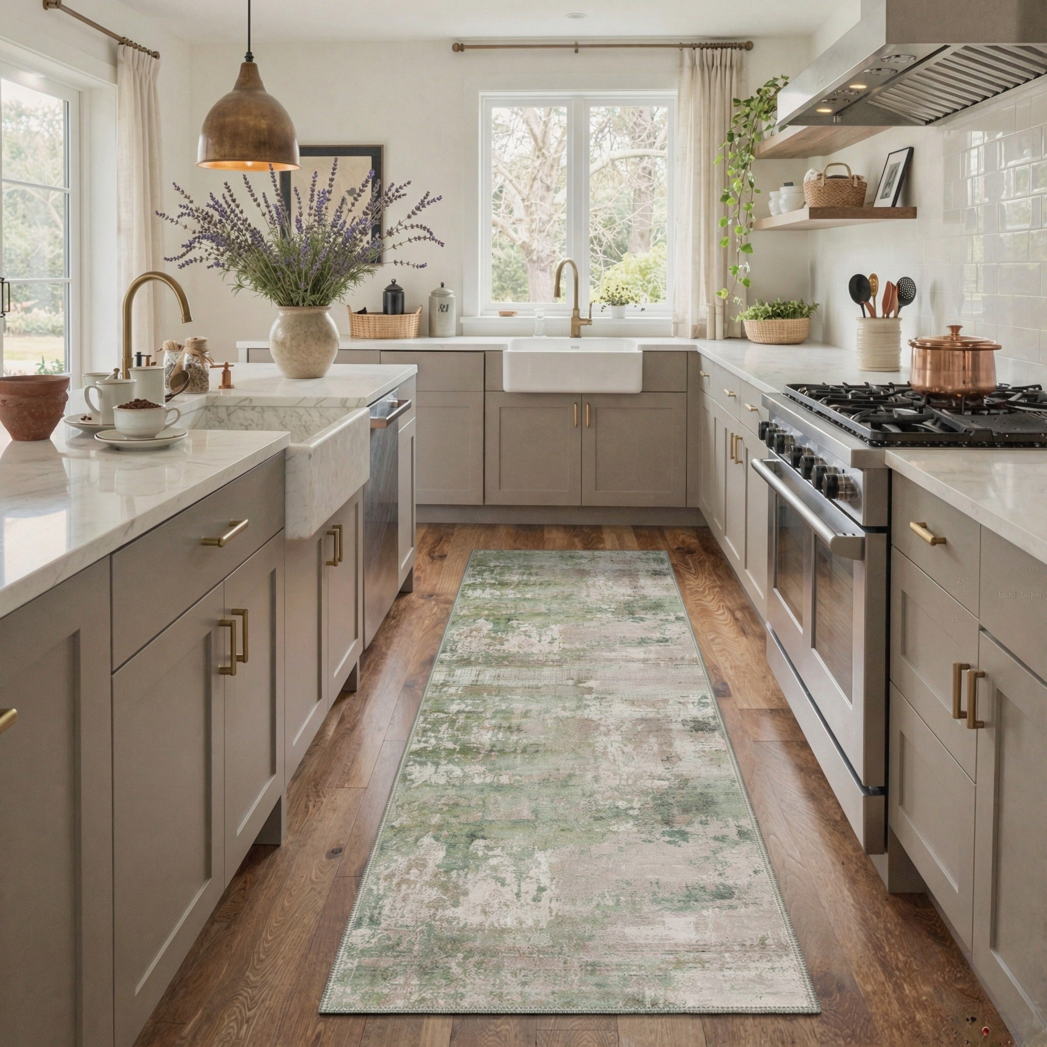 GENIMO 2'x7' Runner Rug, Washable Non Slip Soft Abstract Hallway Runner for Kitchen Entryway Laundry Room, Dusty Sage