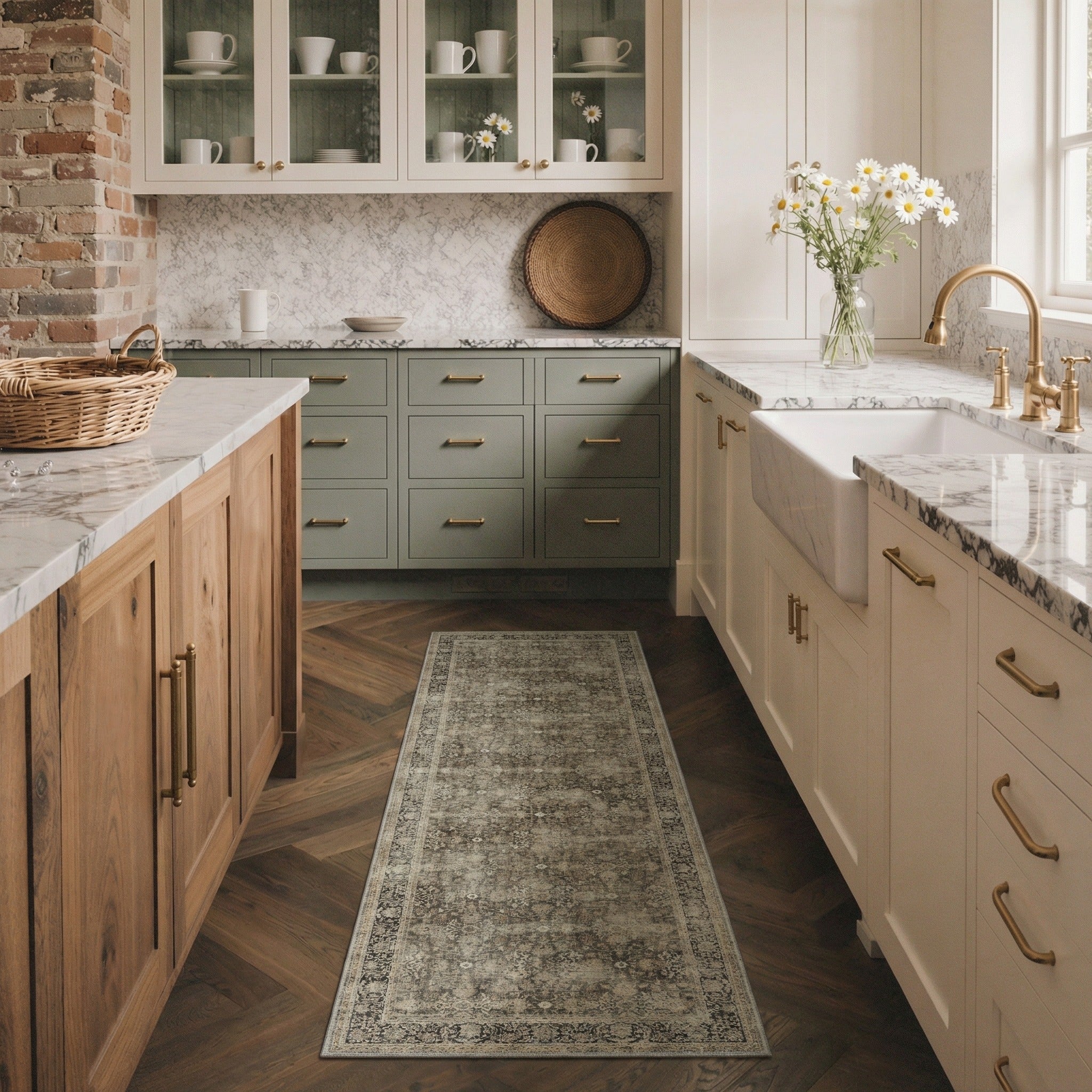 GENIMO 2'x7' Runner Rug, Washable Non Slip Soft Persian Hallway Runner for Kitchen Entryway Laundry Room, Olive Brown