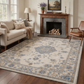 GENIMO 8'x10' Area Rug for Living Room, Washable Non Slip Soft Floral Rug for Bedroom Dining Room Home Office, Dusty Blue Beige