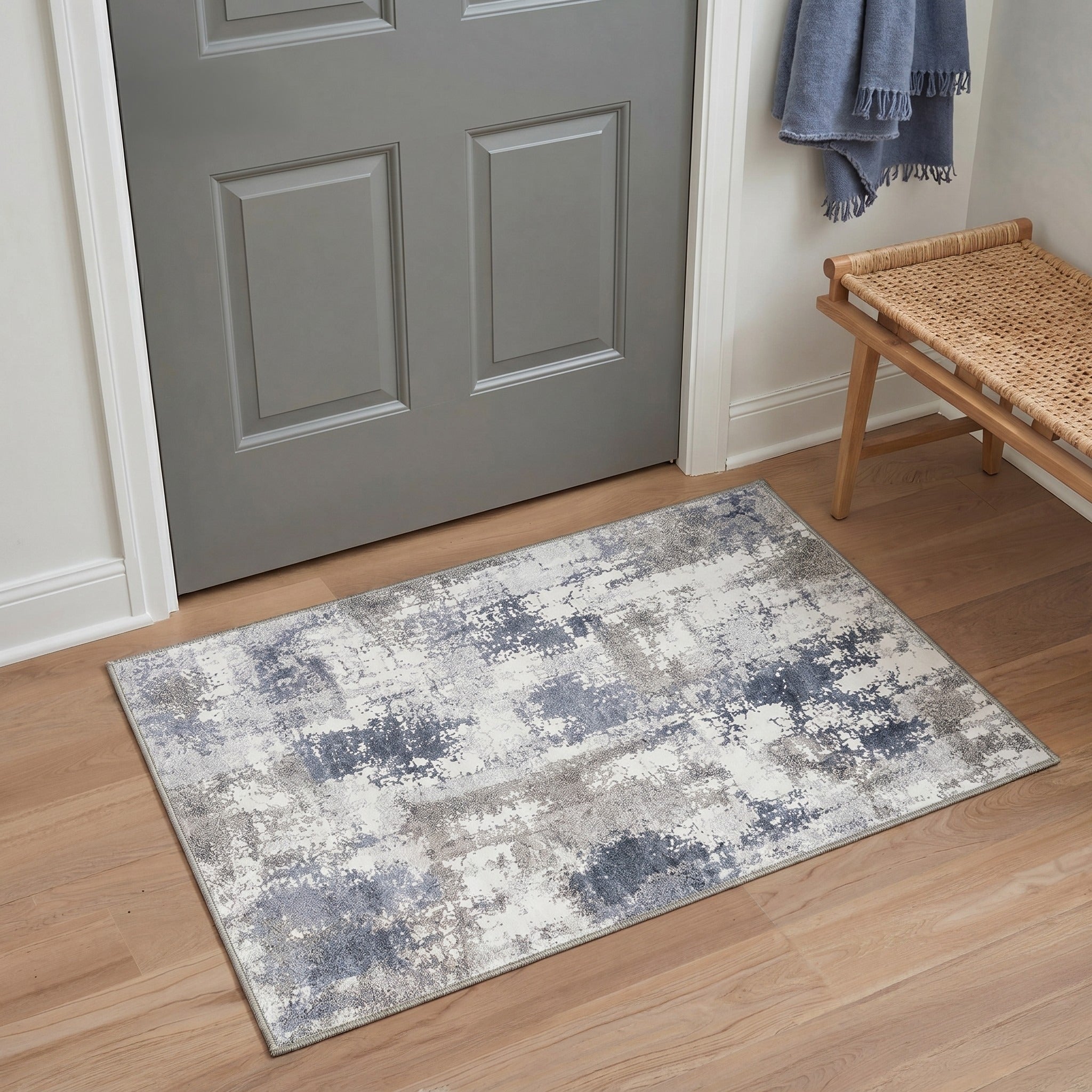 GENIMO 2'x3' Area Rug, Washable Non Slip Soft Abstract Indoor Door Mat for Entryway Kitchen Laundry Room, Dusty Blue