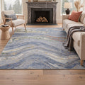 GENIMO 5'x7' Area Rug for Living Room, Washable Non Slip Soft Modern Abstract Rug for Bedroom Dining Room Home Office, Gold Blue
