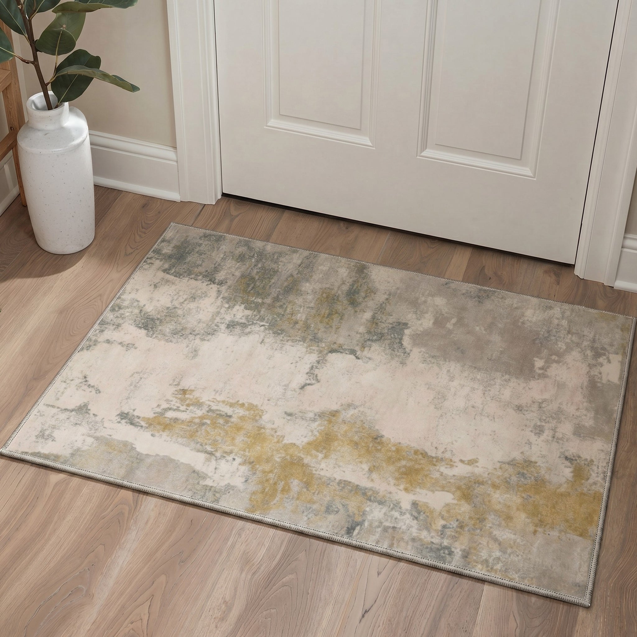 GENIMO 2'x3' Area Rug, Washable Non Slip Soft Abstract Indoor Door Mat for Entryway Kitchen Laundry Room, Golden Beige