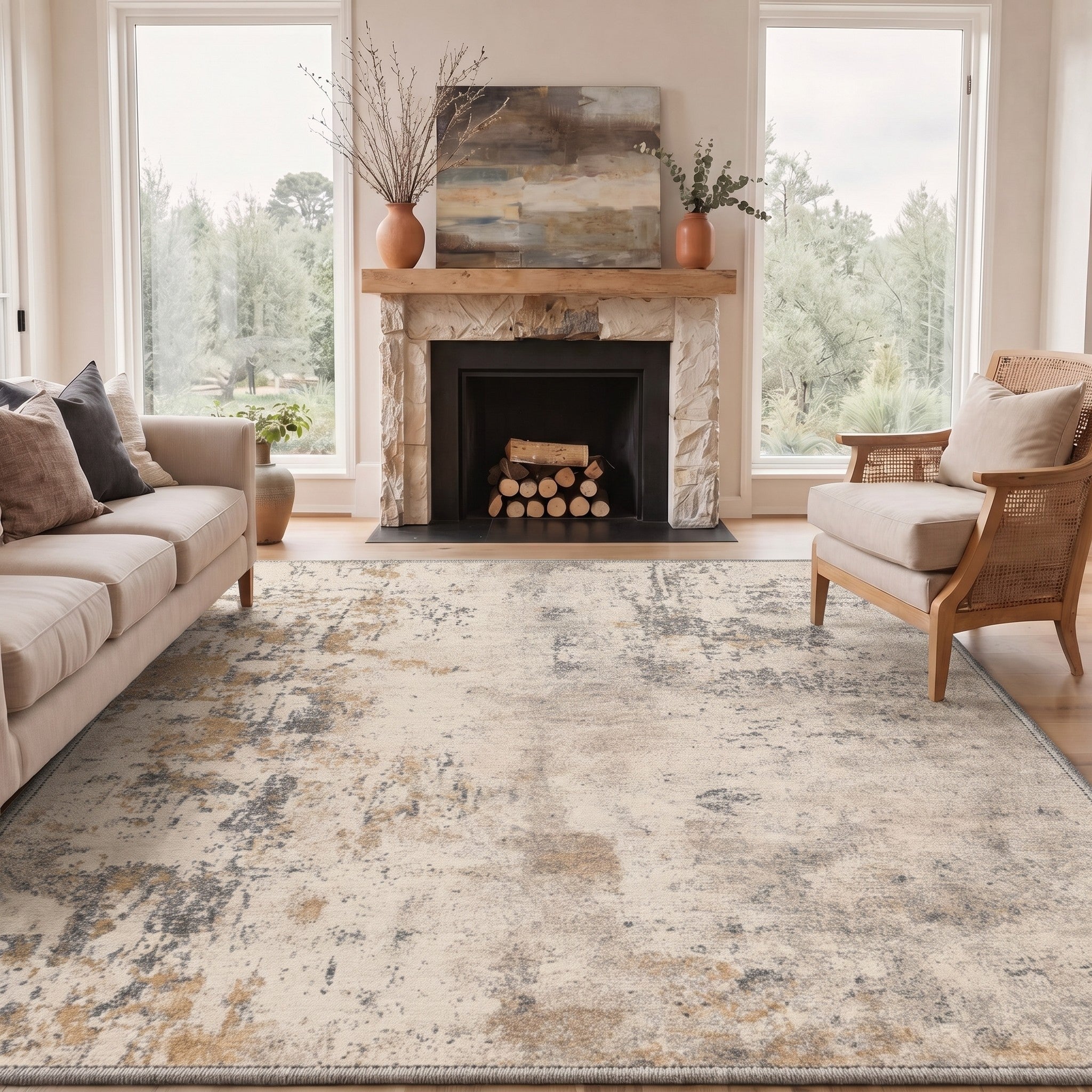 GENIMO 8'x10' Area Rug for Living Room, Washable Non Slip Soft Modern Abstract Rug for Bedroom Dining Room Home Office, Sand Beige