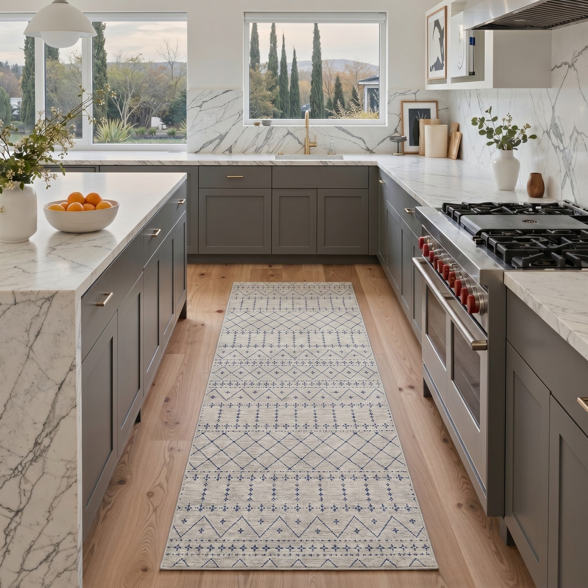 GENIMO 2'x7' Runner Rug, Washable Non Slip Soft Vintage Boho Hallway Runner for Kitchen Entryway Laundry Room, Dusty Blue