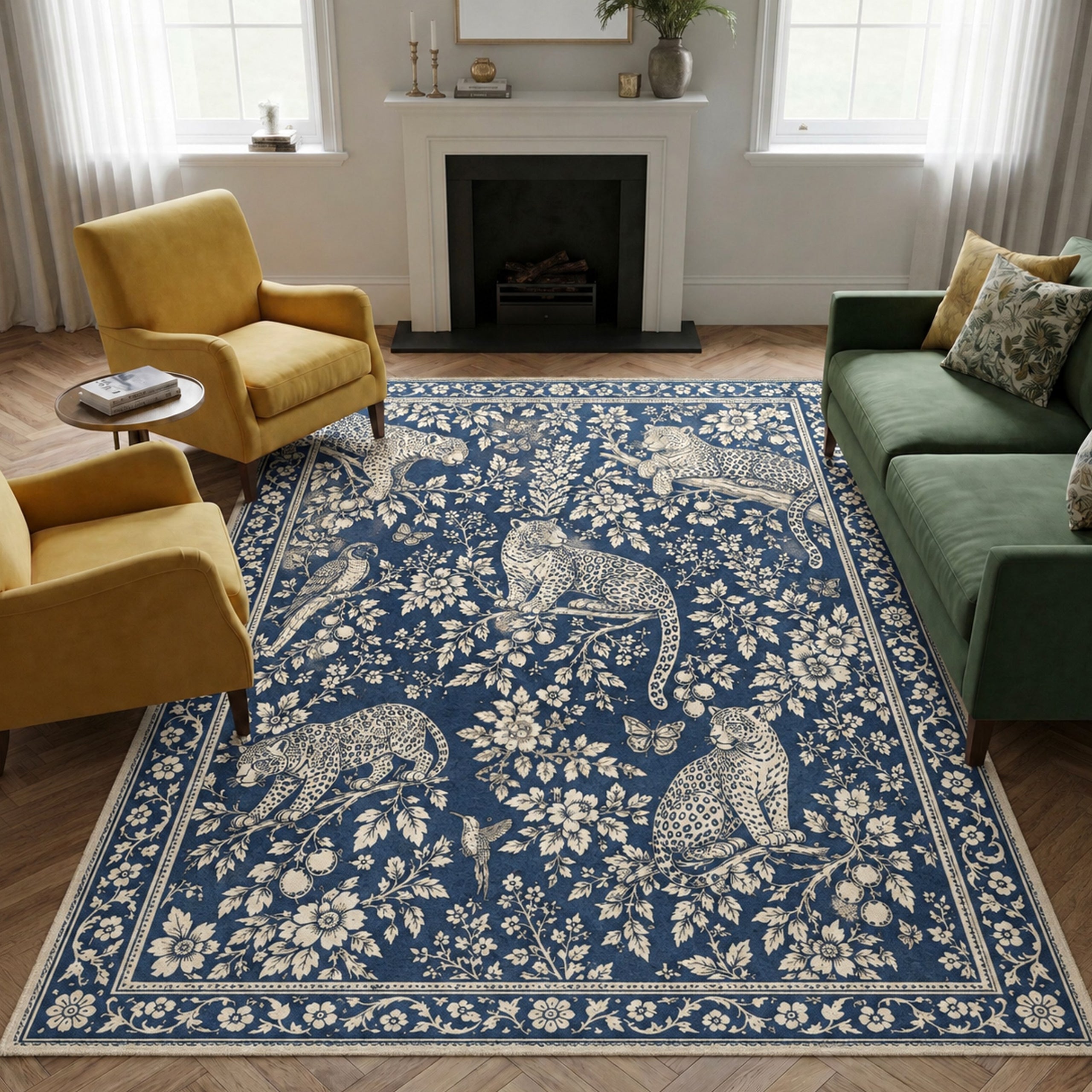 GENIMO 8'x10' Area Rug for Living Room, Washable Non Slip Soft Animal Print Rug for Bedroom Dining Room Home Office, Dusty Navy