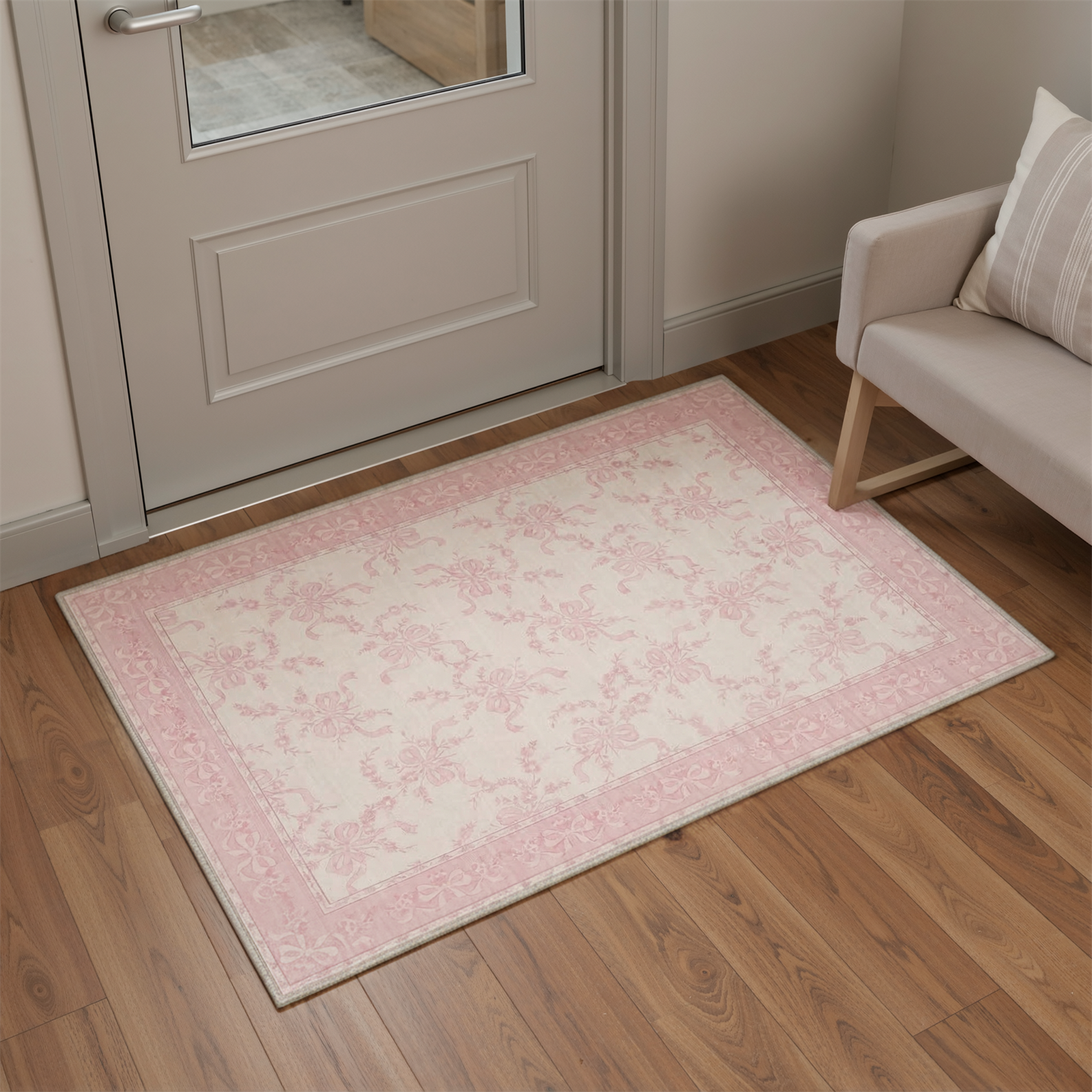 GENIMO 2'x3' Area Rug, Washable Non Slip Soft Floral Indoor Door Mat for Entryway Kitchen Laundry Room, Blush Pink
