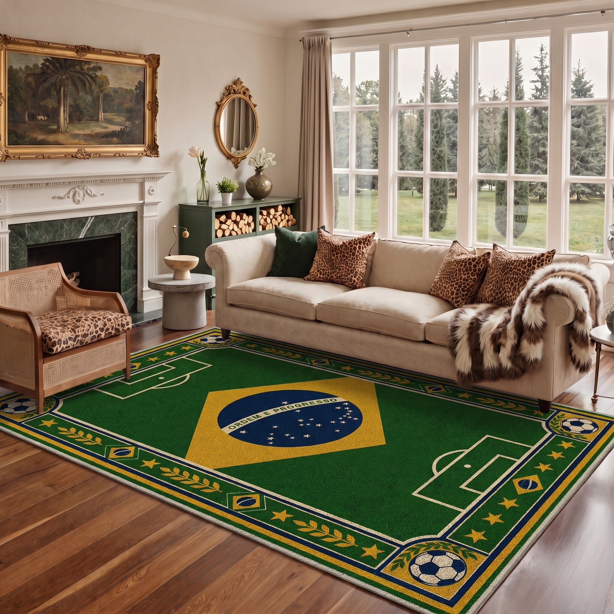 GENIMO 8'x10' Area Rug for Living Room, Washable Rug Non Slip Soft Amazon Green Soccer Field Rug for Bedroom Dining Room Home Office, Amazon Green