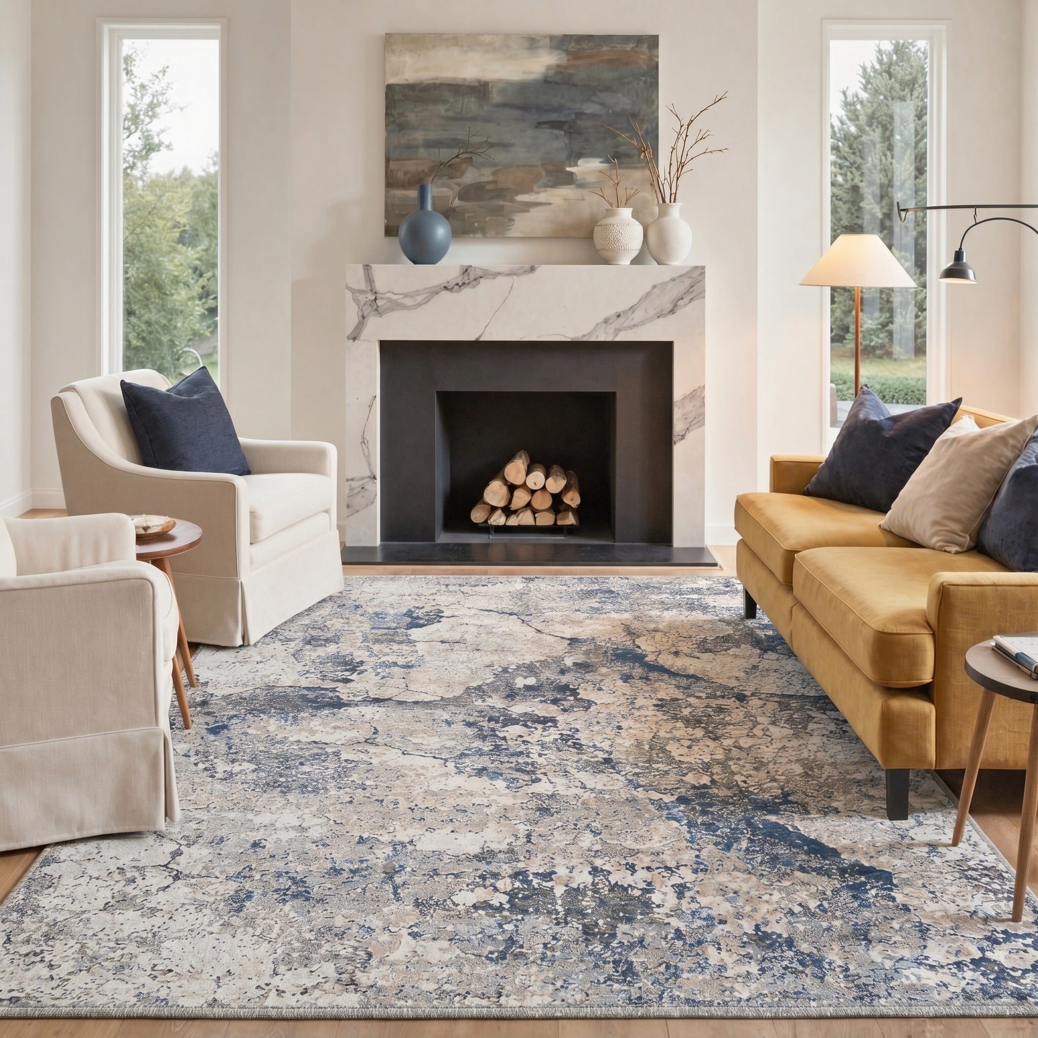 GENIMO 8'x10' Area Rug for Living Room, Washable Non Slip Soft Abstract Rug for Bedroom Dining Room Home Office, Blue Greige