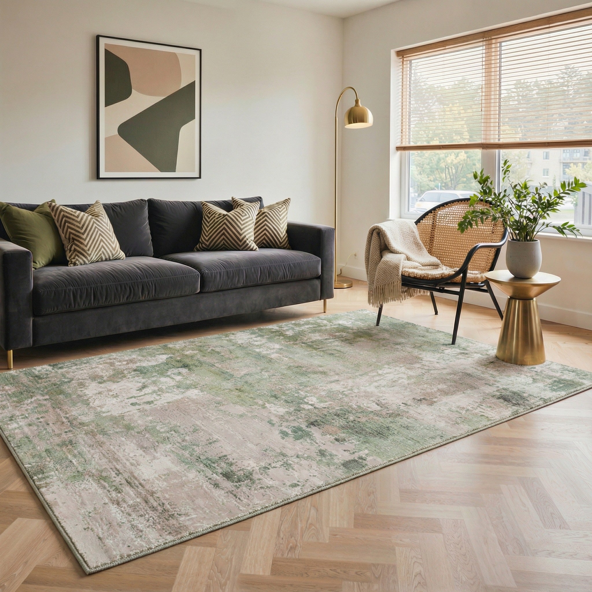 GENIMO 5'x7' Area Rug for Living Room, Washable Non Slip Soft Abstract Rug for Bedroom Dining Room Home Office, Dusty Sage