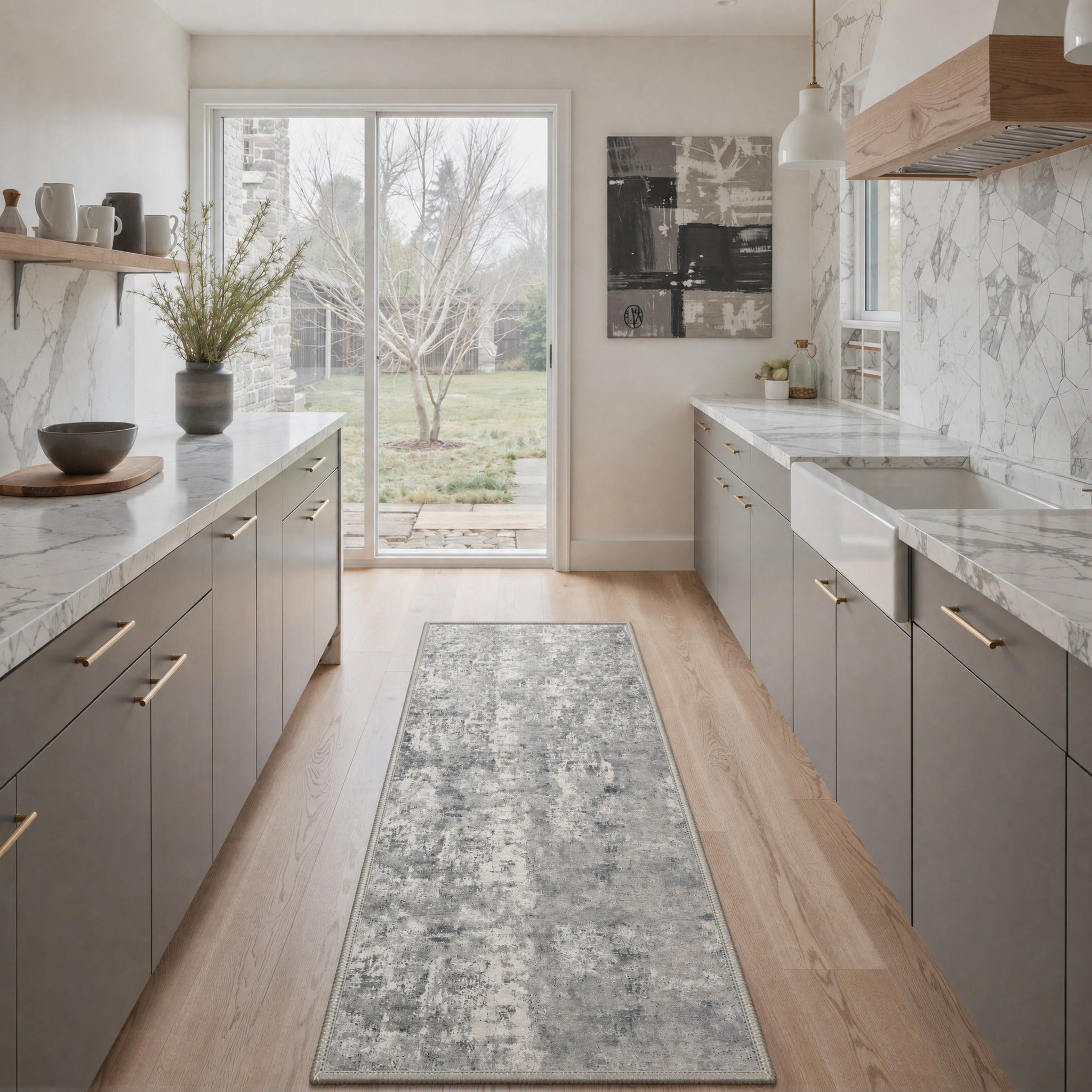 GENIMO 2'x7' Runner Rug, Washable Non Slip Soft Abstract Hallway Runner for Kitchen Entryway Laundry Room, Dusty Gray