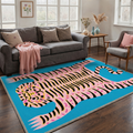GENIMO 5'x7' Area Rug for Living Room, Washable Non Slip Soft Tiger Print Rug for Bedroom Dining Room Home Office, Aqua Pink