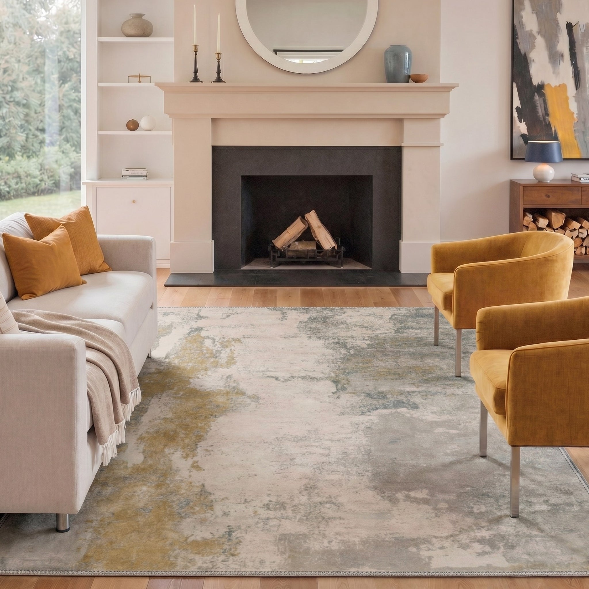 GENIMO 8'x10' Area Rug for Living Room, Washable Non Slip Soft Abstract Rug for Bedroom Dining Room Home Office, Golden Beige