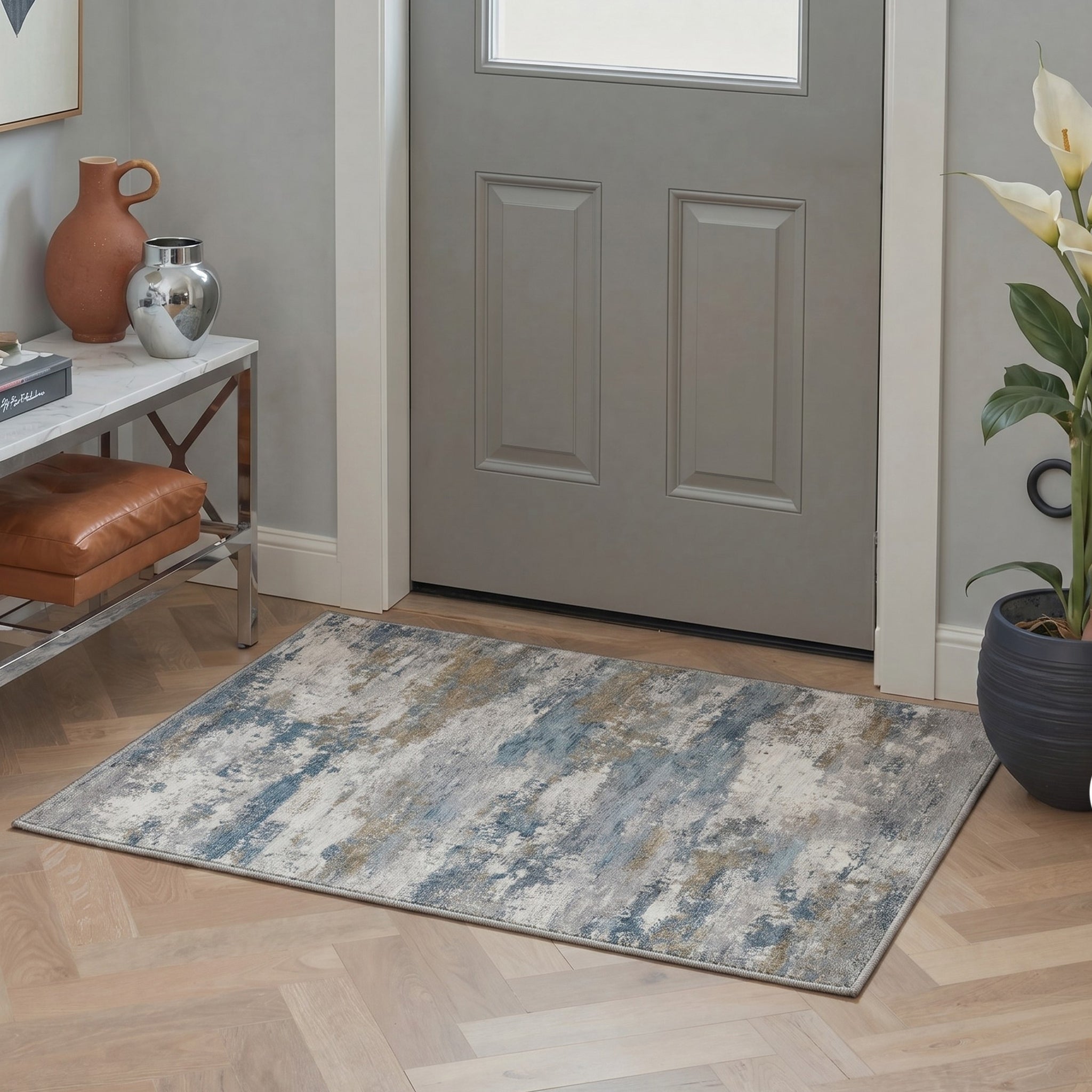 GENIMO 2'x3' Area Rug, Washable Non Slip Soft Modern Abstract Indoor Door Mat for Entryway Kitchen Laundry Room, Gilded Mist