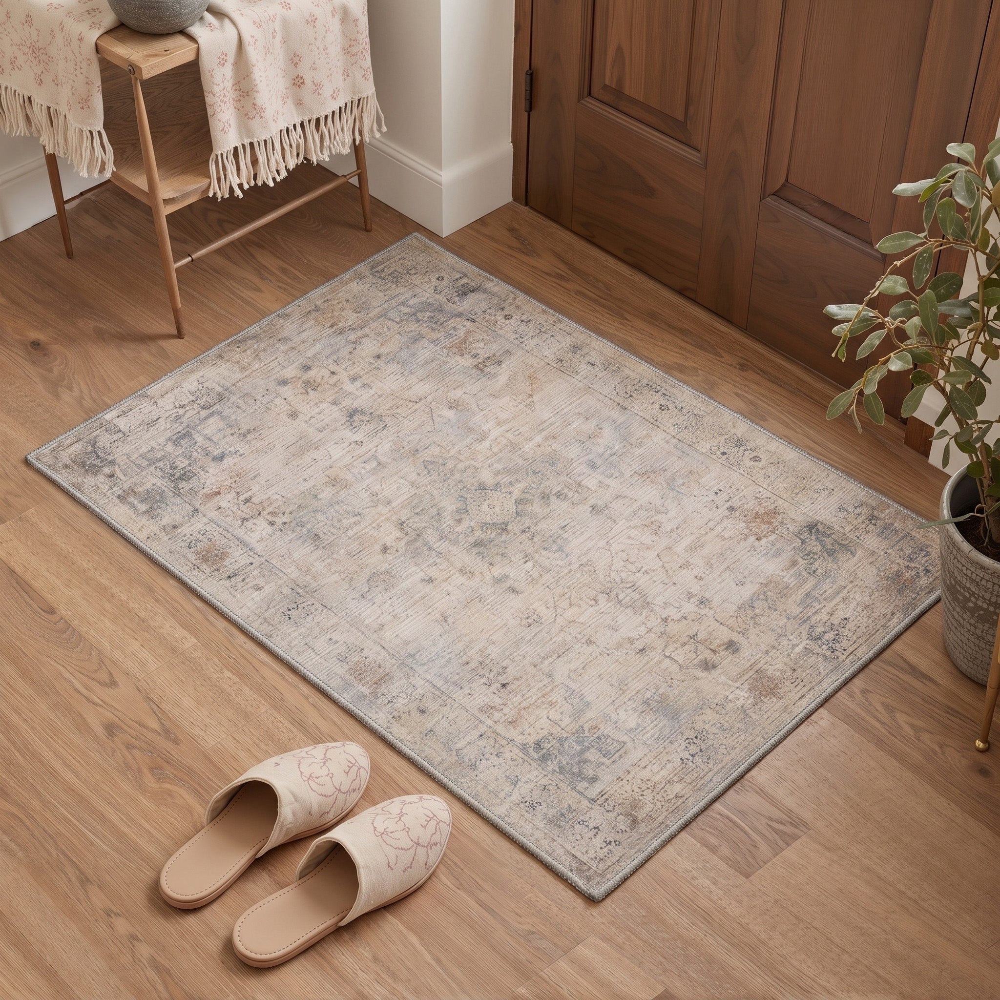 GENIMO 2'x3' Area Rug, Washable Non Slip Soft Vintage Persian Indoor Door Mat for Entryway Kitchen Laundry Room, Dusty Beige