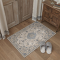 GENIMO 2'x3' Area Rug, Washable Non Slip Soft Floral Indoor Door Mat for Entryway Kitchen Laundry Room, Dusty Blue Beige