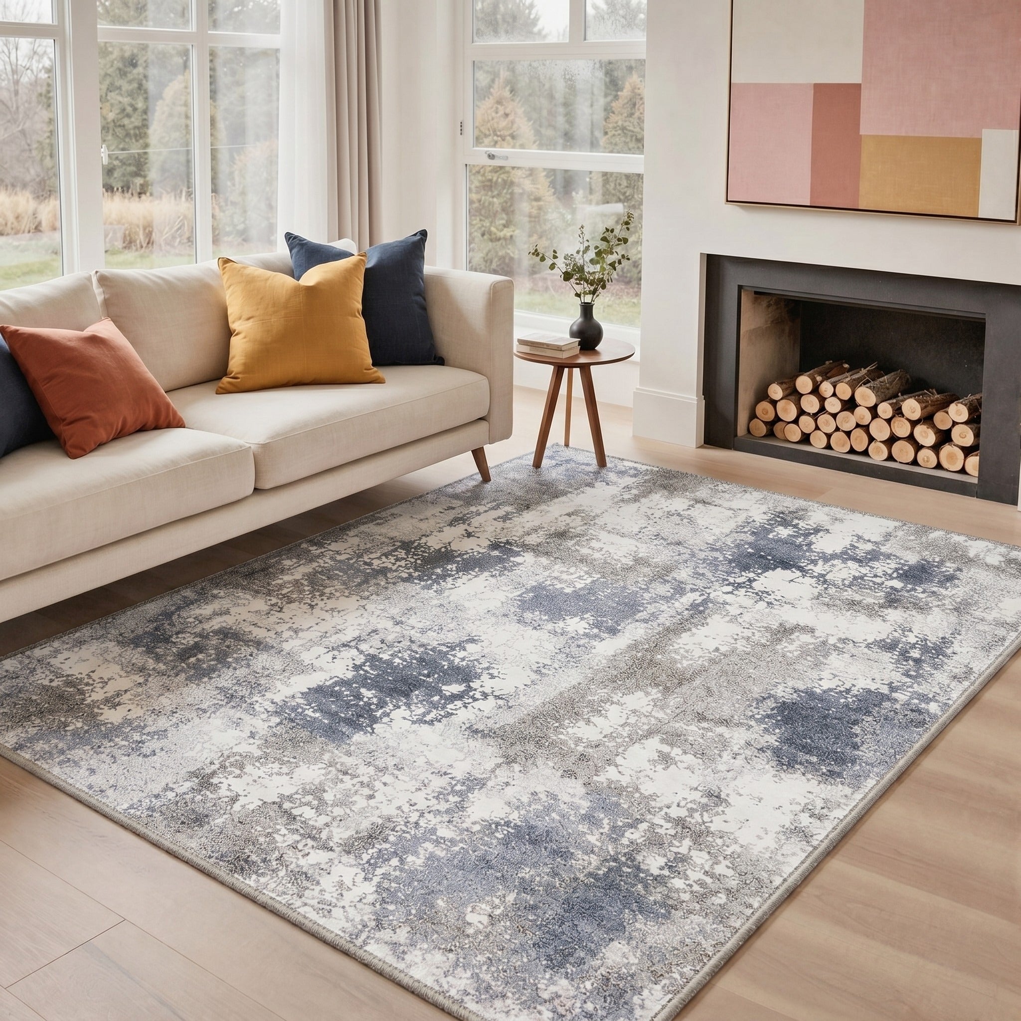 GENIMO 5'x7' Area Rug for Living Room, Washable Non Slip Soft Abstract Rug for Bedroom Dining Room Home Office, Dusty Blue